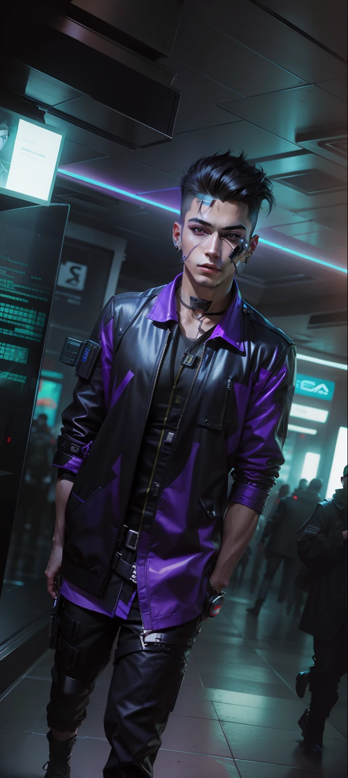 Change background cyberpunk handsome boy, realistic face,