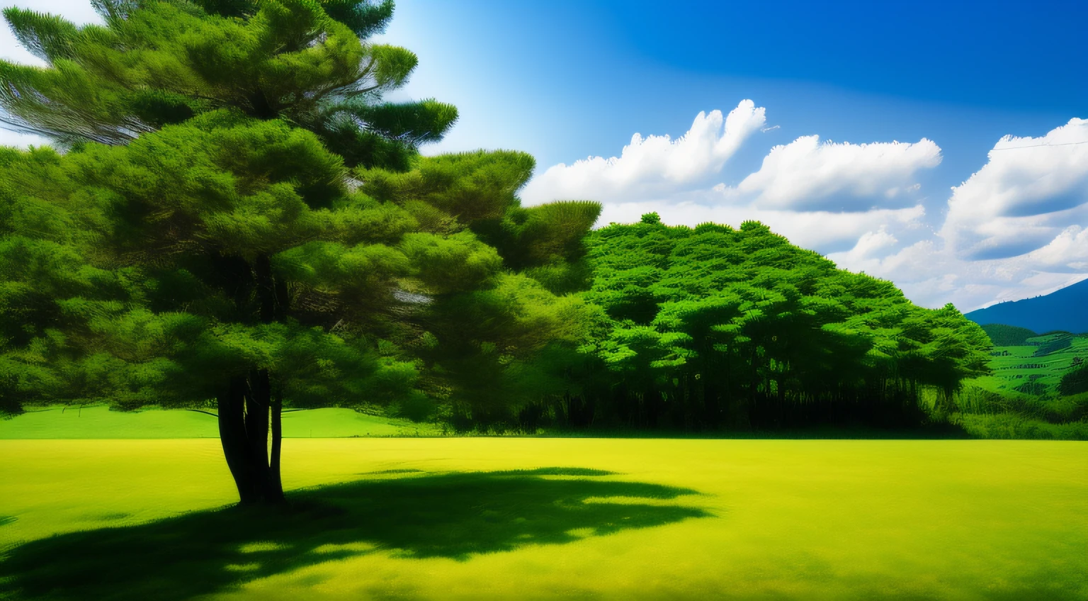 (Optimum quality),(masterpiece),(High definition).shuimo, no humans, scenery, outdoors, tree, grass, day, sky, cloud, nature, landscape. .