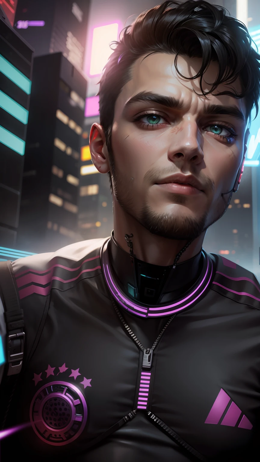 Change background cyberpunk handsome boy Ultra realistic with cat