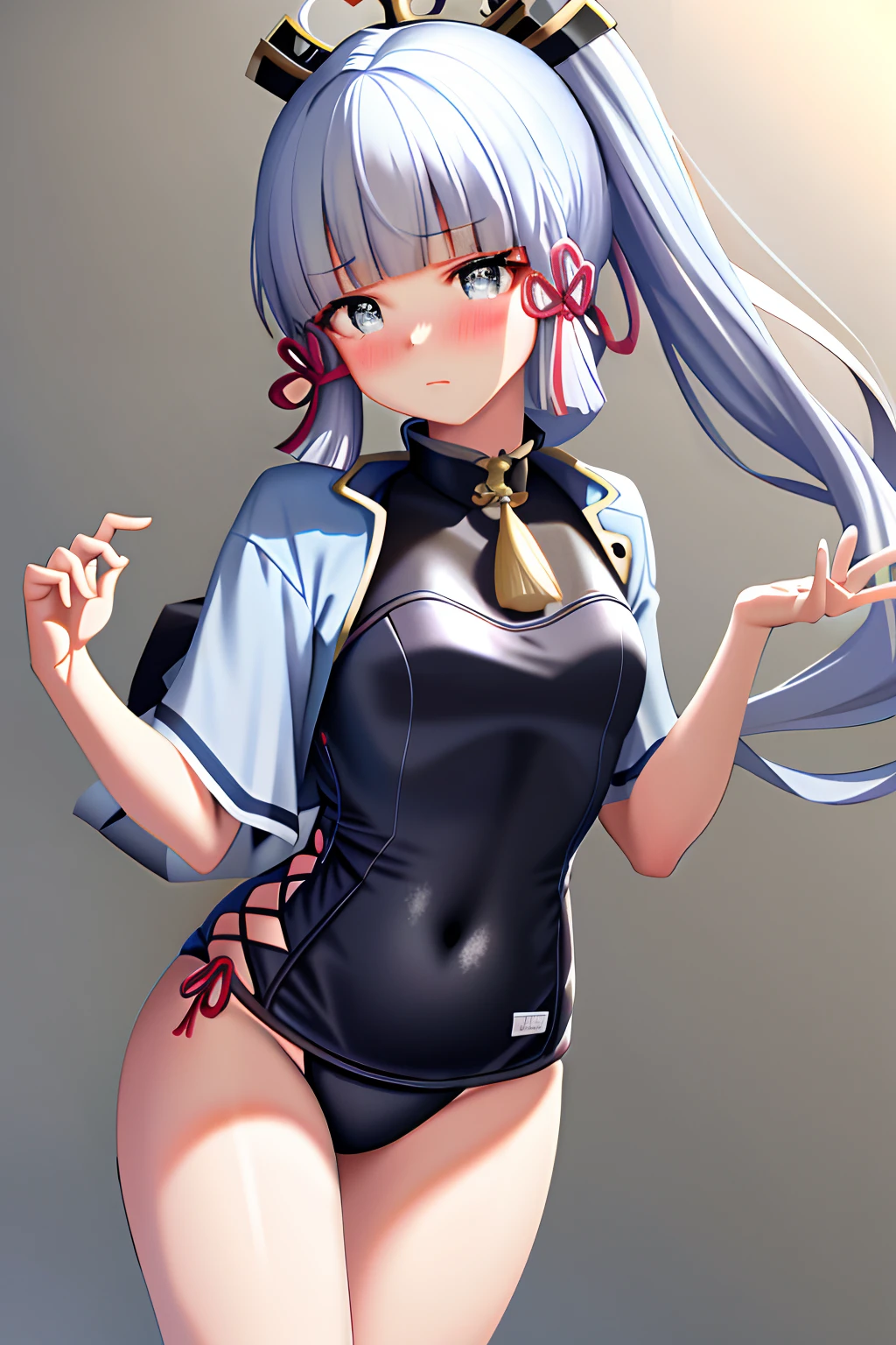 tmasterpiece，A high resolution，best qualtiy，kamisato_Ayaka swimsuit cheongsam，Blushing and shy，streaming tears，Eau