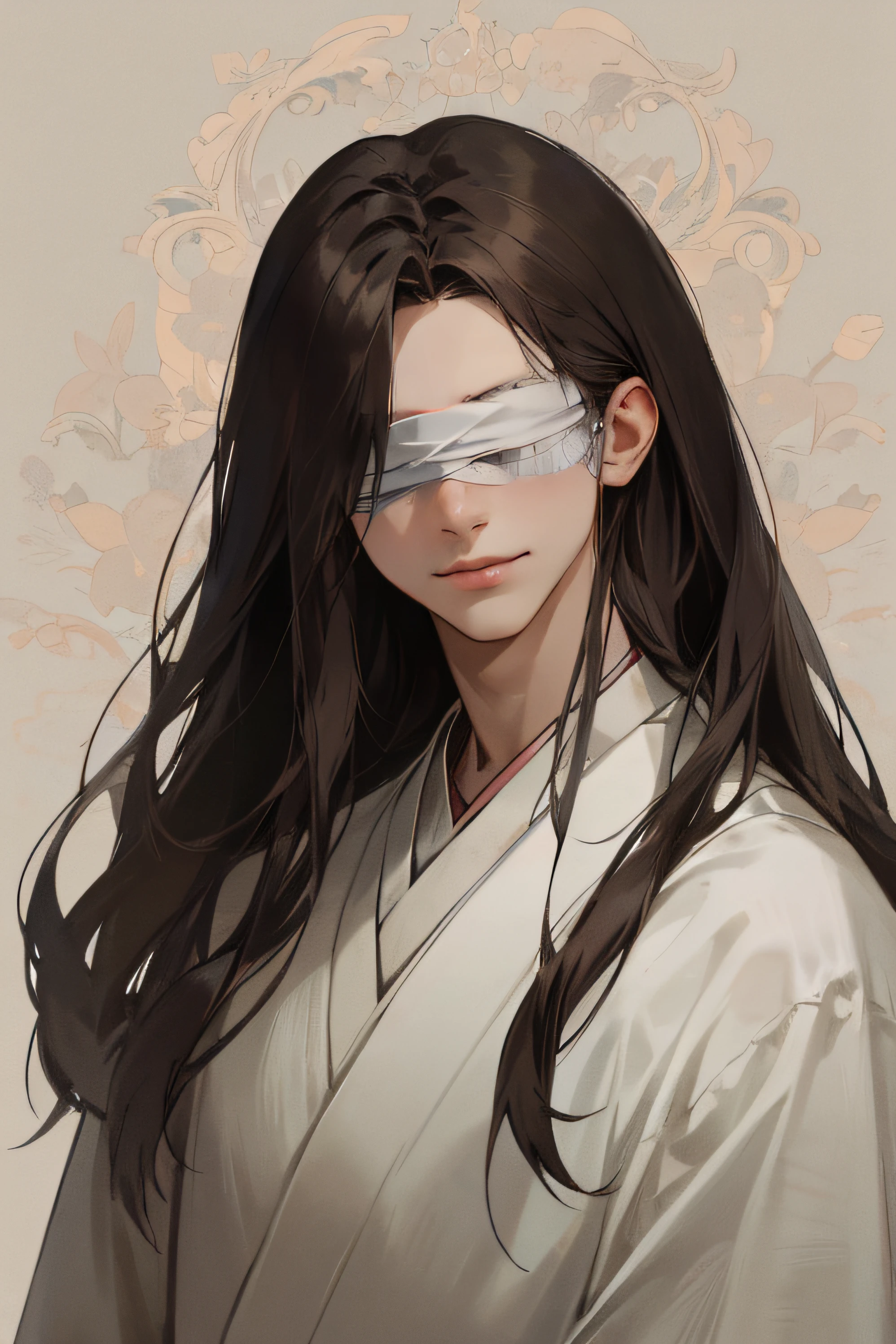 ((white bandages))、Bandaging、covering eyes、bangss