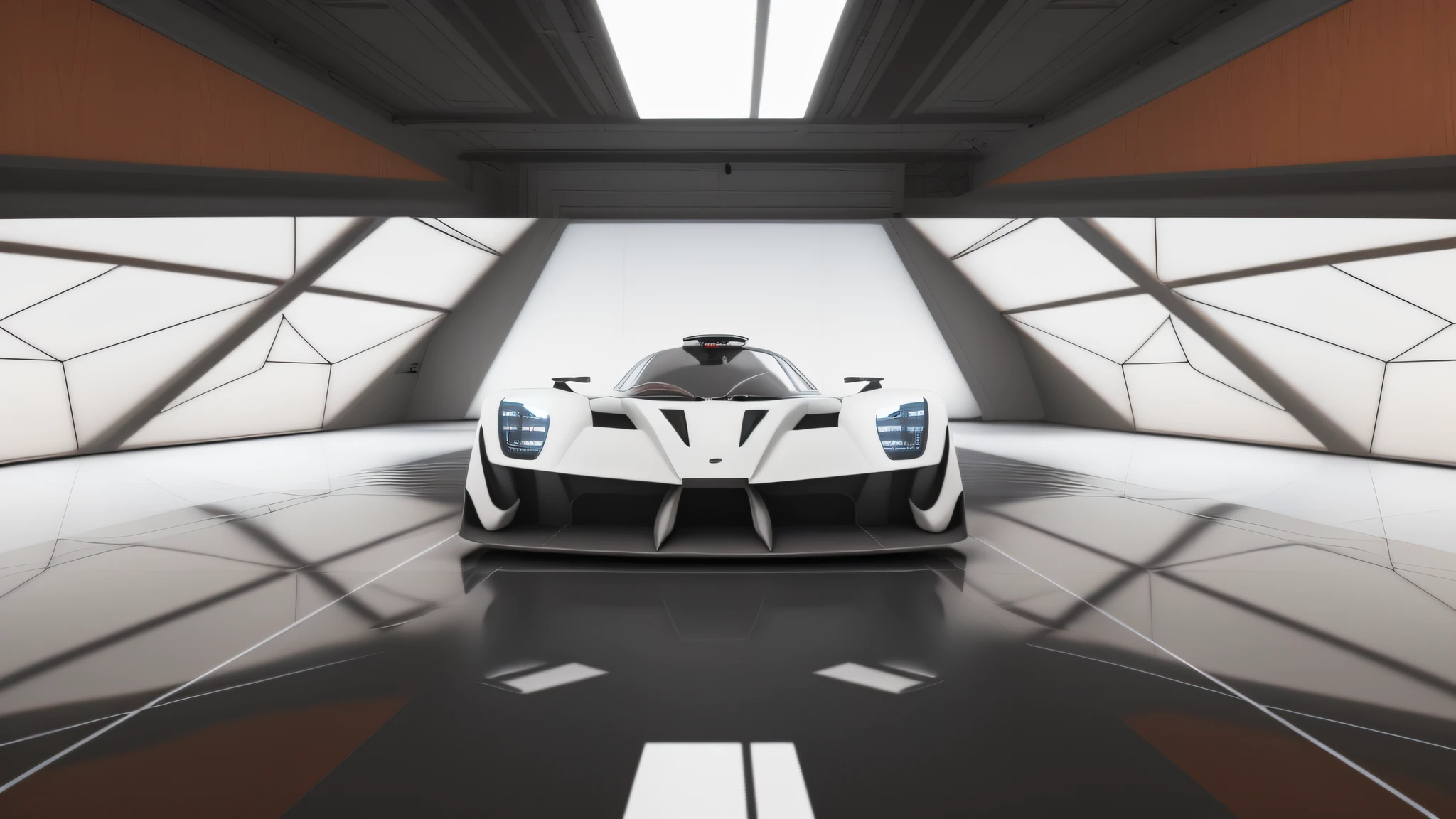 In a very large room there is a very large white car, perspective 3 d octane render, extreme render, Front perspective, daniel maidman octane rendering, sports car in the room, Rendered in V-Ray, concept design art octane render, 8 k octane comprehensive render, rendered in octane render, v - ray render, V-Ray rendering, render of futuristic supercar