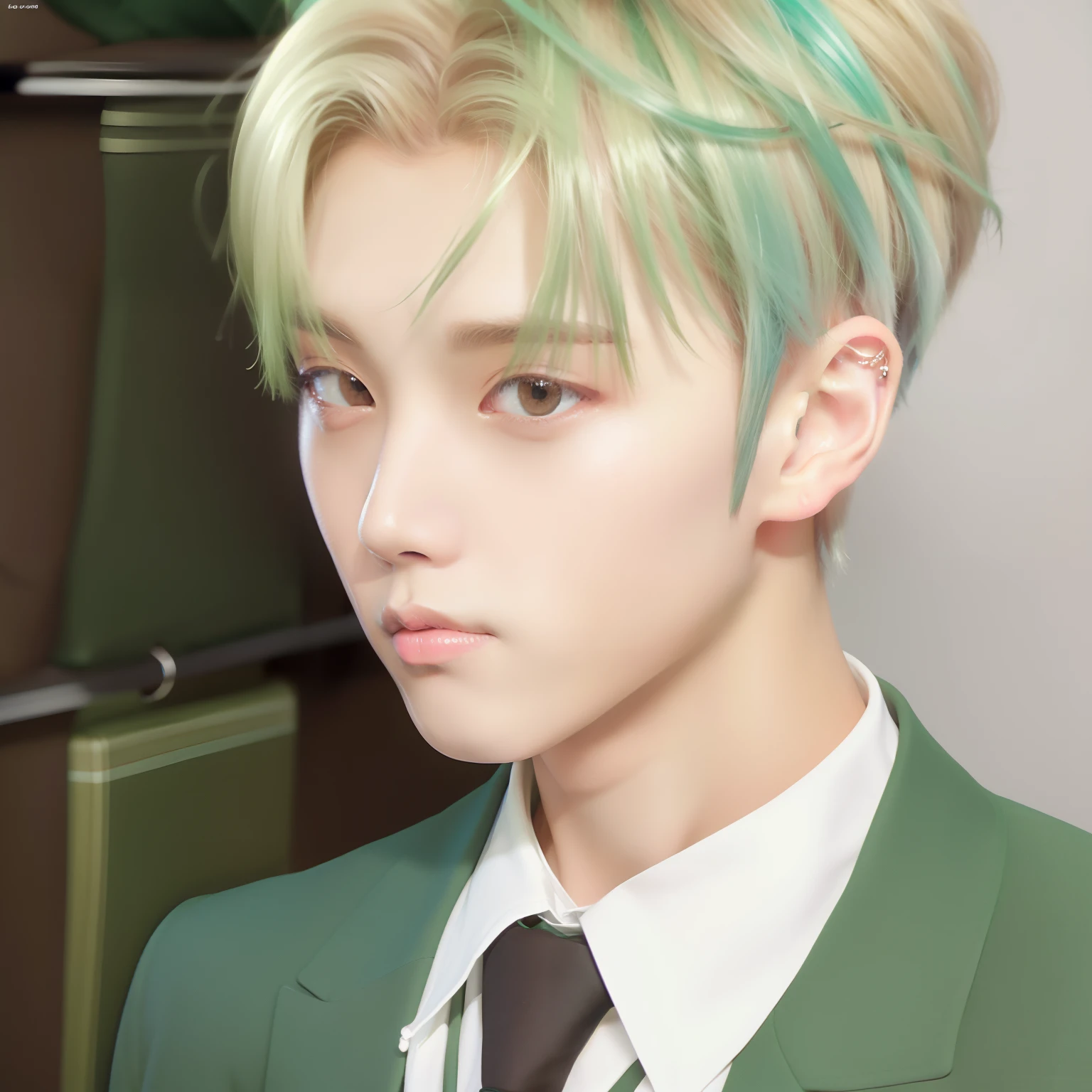 1boy, loid forger, green suit, short hair, brown hair, realistis, ultra detail,