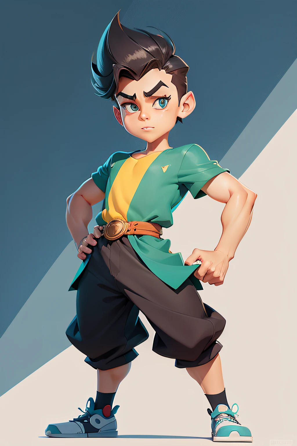 Cartoon character of boy with large zigzag pose,Cartoon concept art,very stylized character design,stylized character design,Highly detailed character design,Children's art in Artstation,character design,disney character style,concept art of single boy,animated character design,High-quality character design,Character exploration,Great character design,style of disney animation,Character illustration