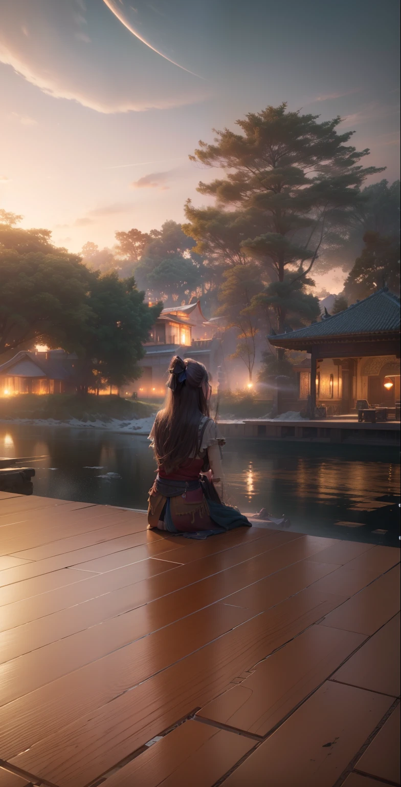 (RAW photo, best quality), (realistic, photo-realistic:1.3),best quality,highly detailed,masterpiece,ultra-detailed,illustration,1girl,upper_body,dynamic angle,world masterpiece theater,messy_long_hair,best quality,extremely detailed CG unity 8k wallpaper,ink,Amazing,cinematic lighting,lens_flare, dunhuang_style