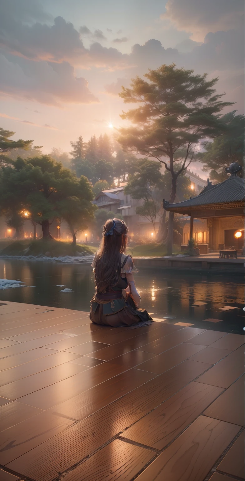 (RAW photo, best quality), (realistic, photo-realistic:1.3),best quality,highly detailed,masterpiece,ultra-detailed,illustration,1girl,upper_body,dynamic angle,world masterpiece theater,messy_long_hair,best quality,extremely detailed CG unity 8k wallpaper,ink,Amazing,cinematic lighting,lens_flare, dunhuang_style