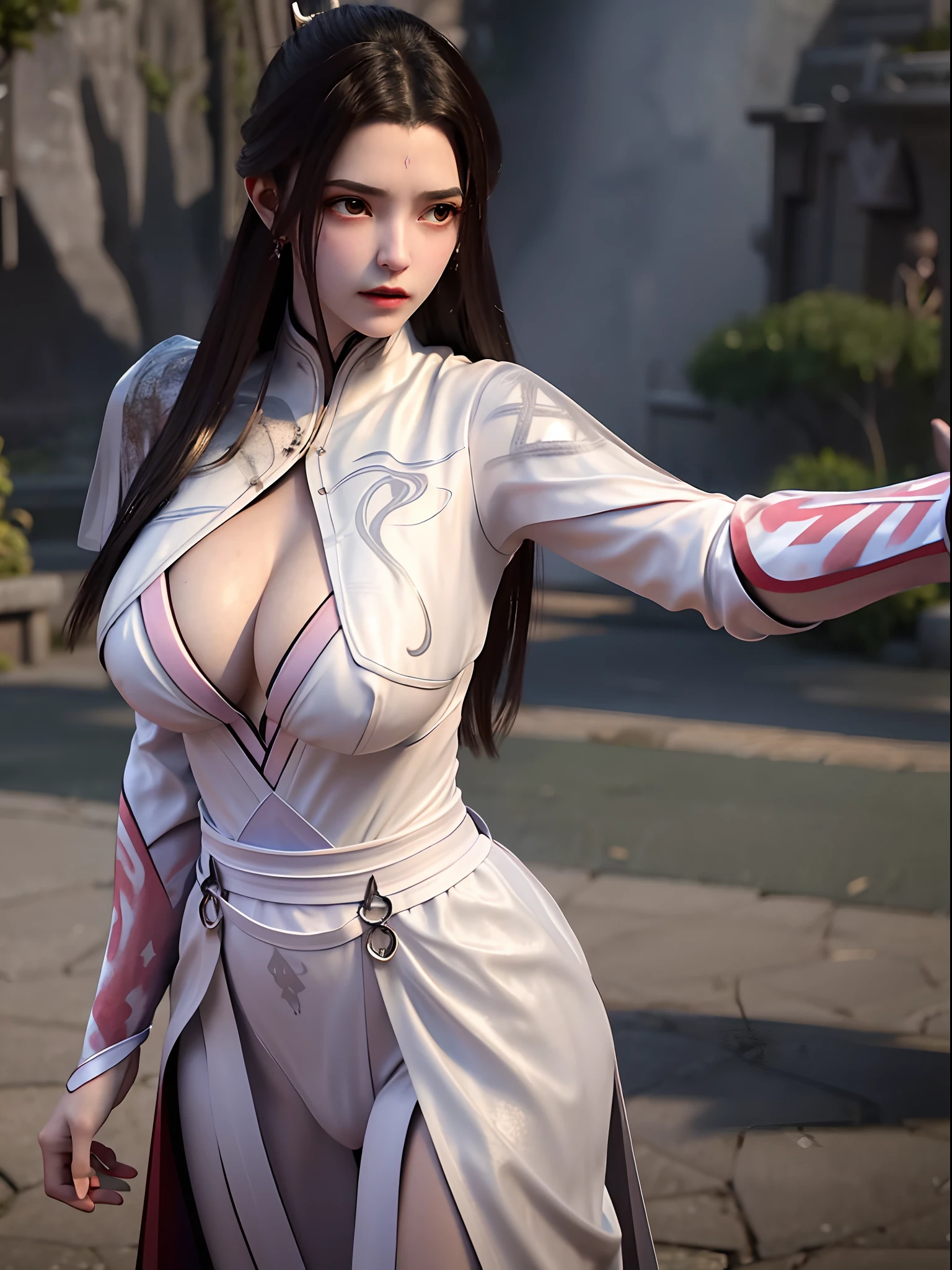 weak light, physically-based rendering, upper body, 1 girl, luxueqi, solo, looking at viewer, very huge breast, breasts out, breasts focus,sexy pose, shinny skins,ultra high res, (photorealistic:1.4), raw photo,16K,dramatic lighting, film grain,black Armor and red robe,black Armor and red robe,a red mole on brow