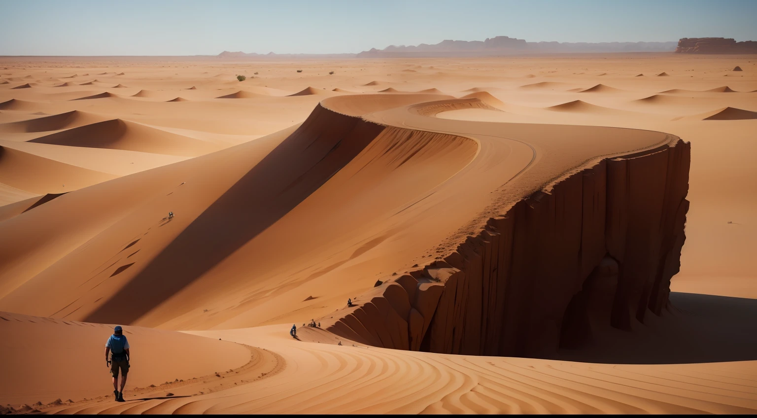 garoto contra gigante em luta no deserto