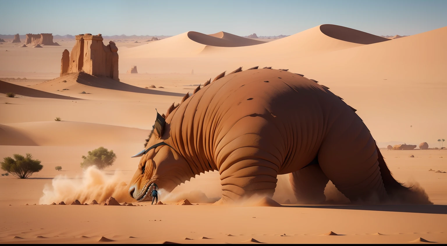 garoto contra gigante em luta no deserto
