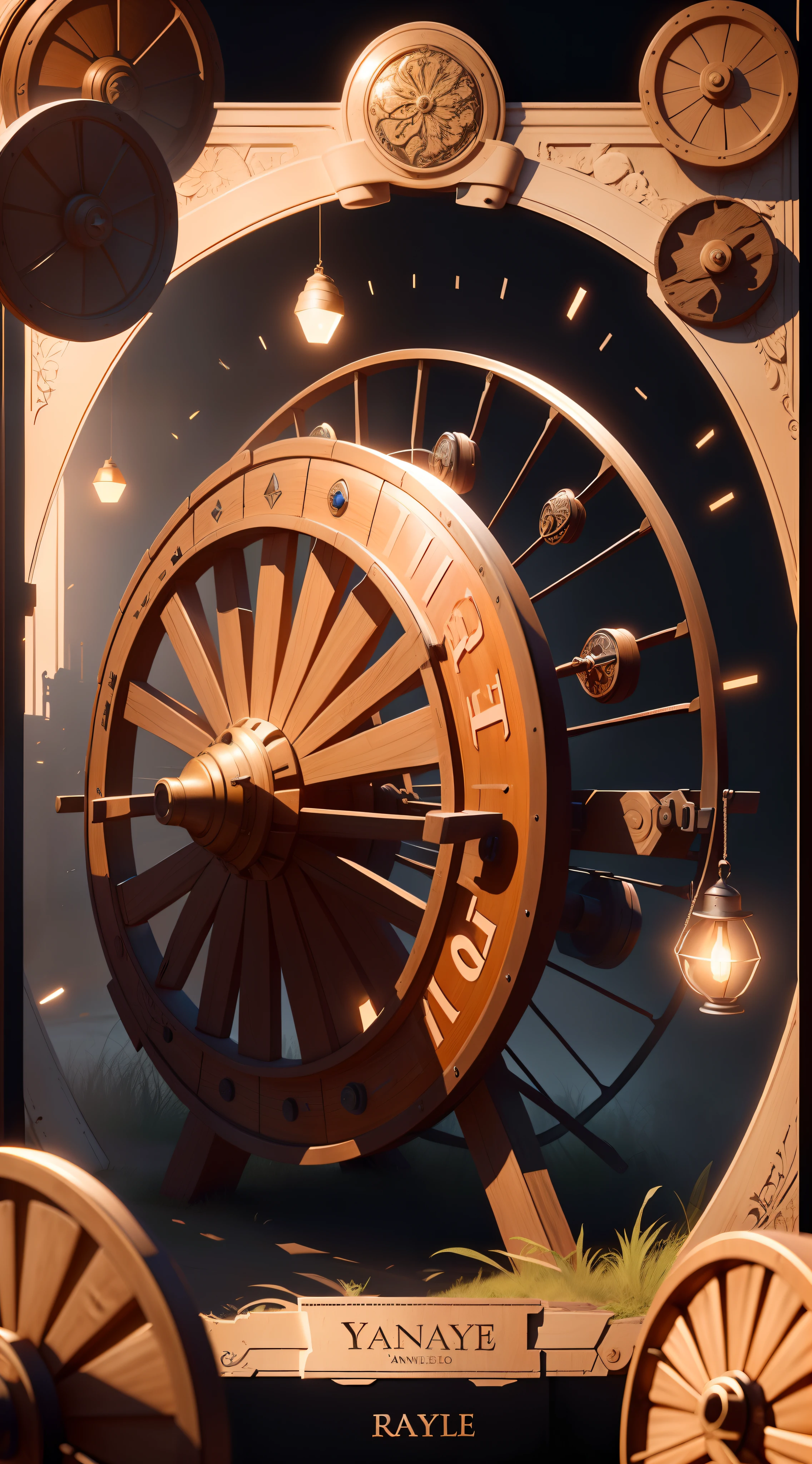 There is a single large wagon wheel, wagon wheel, Reference Gypsy Culture, trending on polycount, Vencedor do concurso Polycount, arte estilizada do jogo, 3 d render stylized, PBR estilizado, arte conceitual estilizada, 8k hd wallpaperjpeg artefato, 8 K HD WallpaperArtefato jpeg, cycles 3 d render, detailed 2d illustration