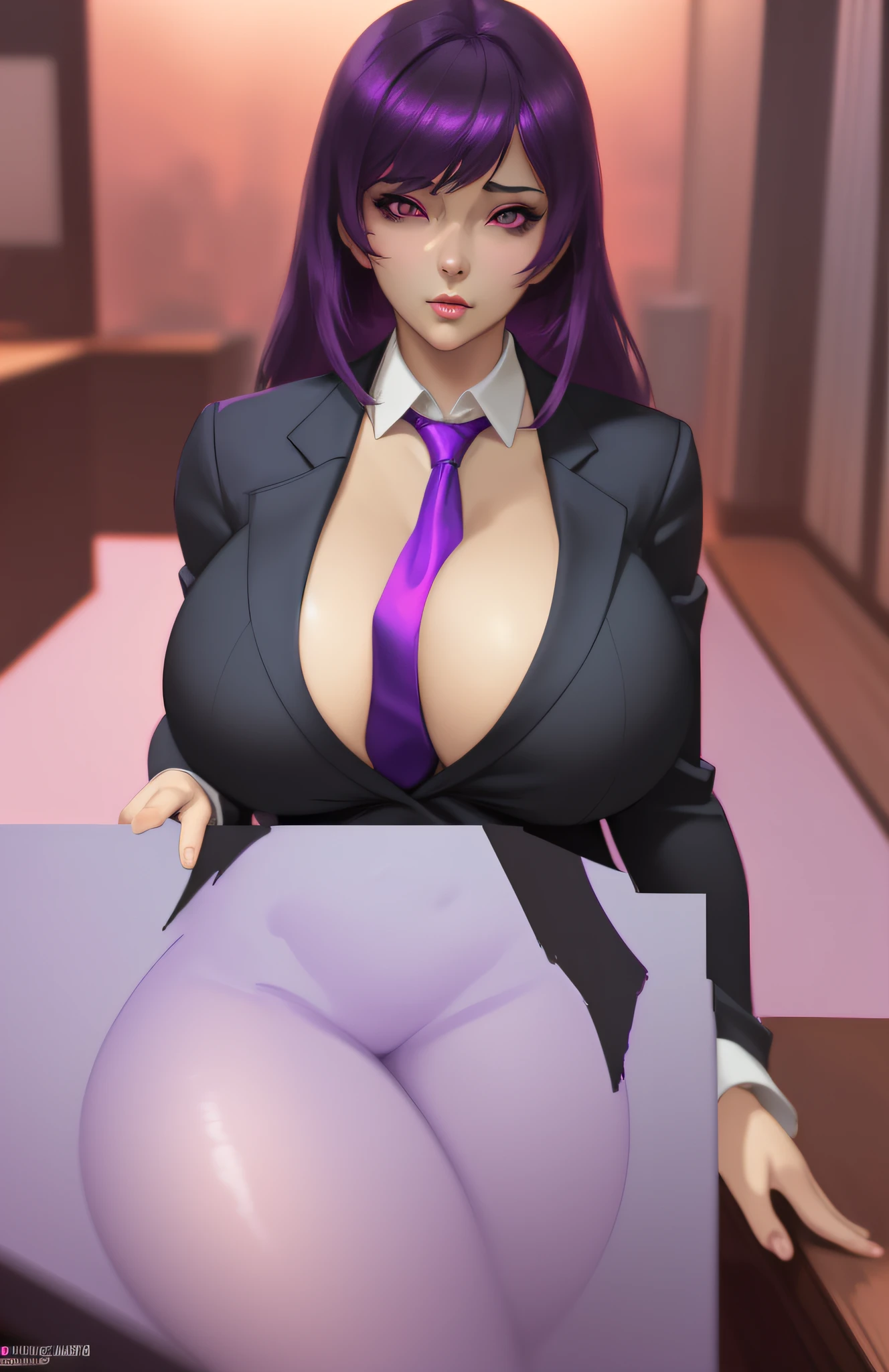 anime - style image of a woman with big breasts and a purple tie, thicc, with a large breasts, with large breasts, [ 4 k digital art ]!!, painted in high resolution, breasts covered and sfw, commission for high res, artwork in the style of guweiz, guweiz, ilya kuvshinov. 4 k, oppai
