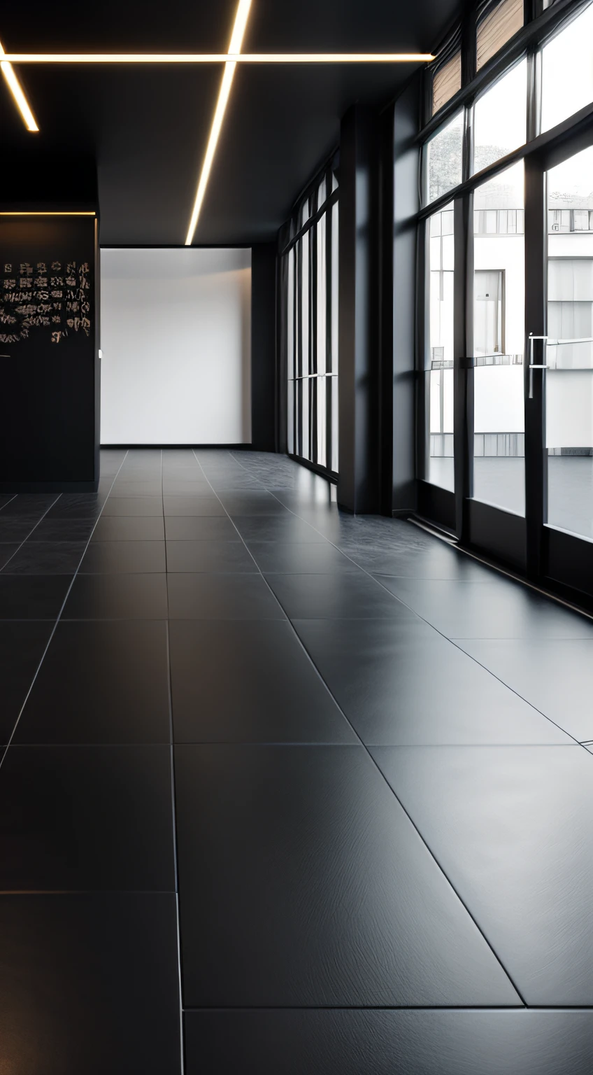 black walls、Black floor、Black shelf façade、Black rack