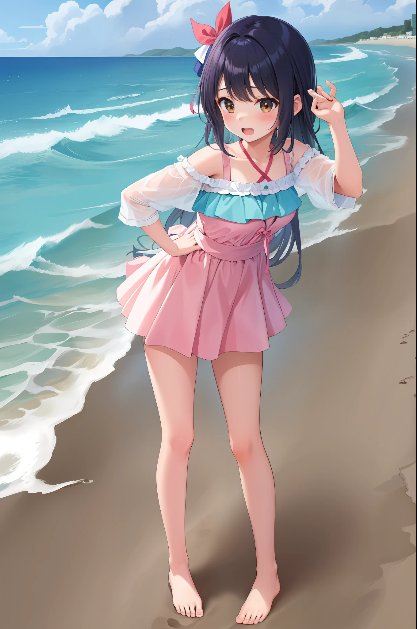 teens girl，sandbeach，比基尼，Barefoot