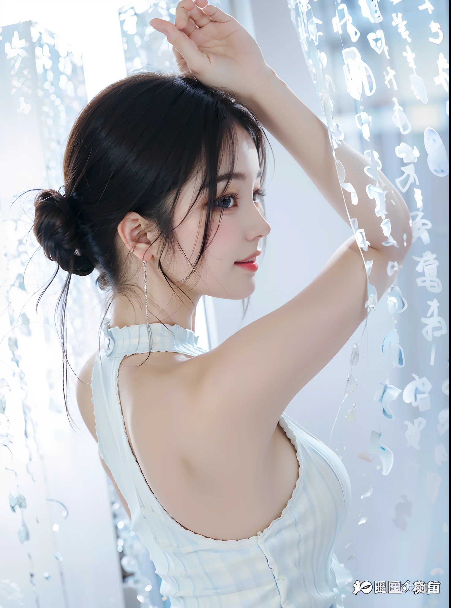 (((Medium hair))), best qualtiy, 8K, HDR, A high resolution, absurderes:1.2, blur backgroun, Background bokeh:1.2, photography of, (RAW photo:1.2), (真实感:1.4), (masterpiece:1.3), (complexdetails:1.2), 1girl, 独奏, japanaese girl, delicated, Beautiful detailed, (Detailed eyes), (Detailed facial features), petite, (((Large breasts))), Skin Firm, (looking_at_viewer), from_front, （being thin），（best qualtiy：1.4），（超A high resolution：1.2），cinematic lighitnglamplight，（Extremely detailed illustration），（Gloss on lips，best qualtiy，超A high resolution，depth of fields，Caustics，Extensive illumination，naturalshadow，85mm， f/1.4, ISO 200, 1/160s:0.75),1girl, solo, (((blue tanktop))) smile, ((校服,Plaid pleated skirt,‎Classroom))