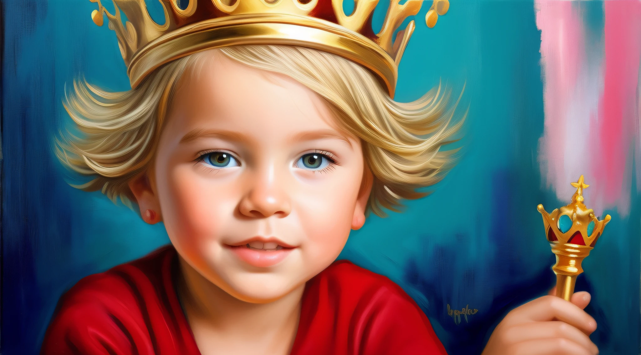 a closeup of a young CHILD with a GOLD blonde hair crown, painting digital adorable, lindo pintura digital, Arte digital alucinante, lindo arte digital, arte digital muito realista, arte do retrato da fantasia, pintura realista da menina bonito, arte digital muito bonita, pintura digital bonita, retrato da arte da fantasia, Arte infantil em Artstation, arte digital realista, bela arte digital, bela arte digital