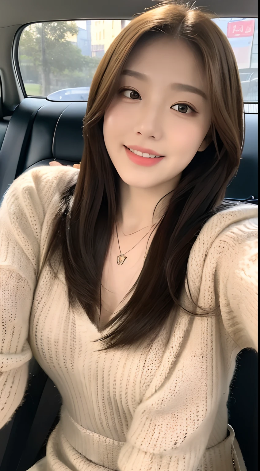 ((Best Quality, 8k, Masterpiece:1.3)), Focus:1.2, Perfect Body Beauty:1.4, Buttocks:1.2, ((Delicate Hair)), (Sweater Dress:1.1) , (Sports car, street: 1.2), Highly detailed face and skin texture, Detailed eyes, Double eyelids, whitening skin, Big breasts, smile, wearing necklaces, rings, people sitting in cars with their buttocks up,