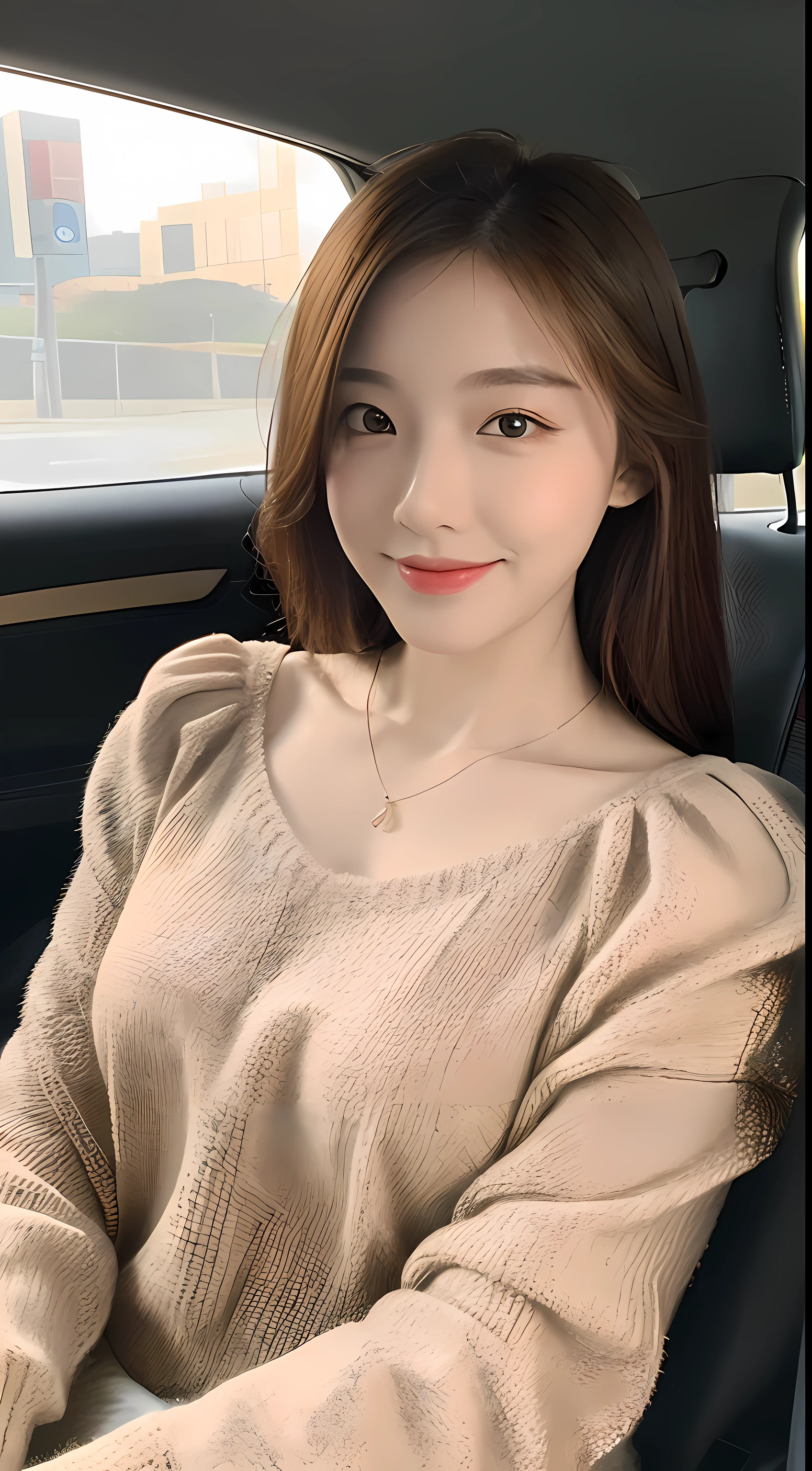 ((Best Quality, 8k, Masterpiece:1.3)), Focus:1.2, Perfect Body Beauty:1.4, Buttocks:1.2, ((Delicate Hair)), (Sweater Dress:1.1) , (Sports car, street: 1.2), Highly detailed face and skin texture, Detailed eyes, Double eyelids, whitening skin, Big breasts, smile, wearing necklaces, rings, people sitting in cars with their buttocks up,