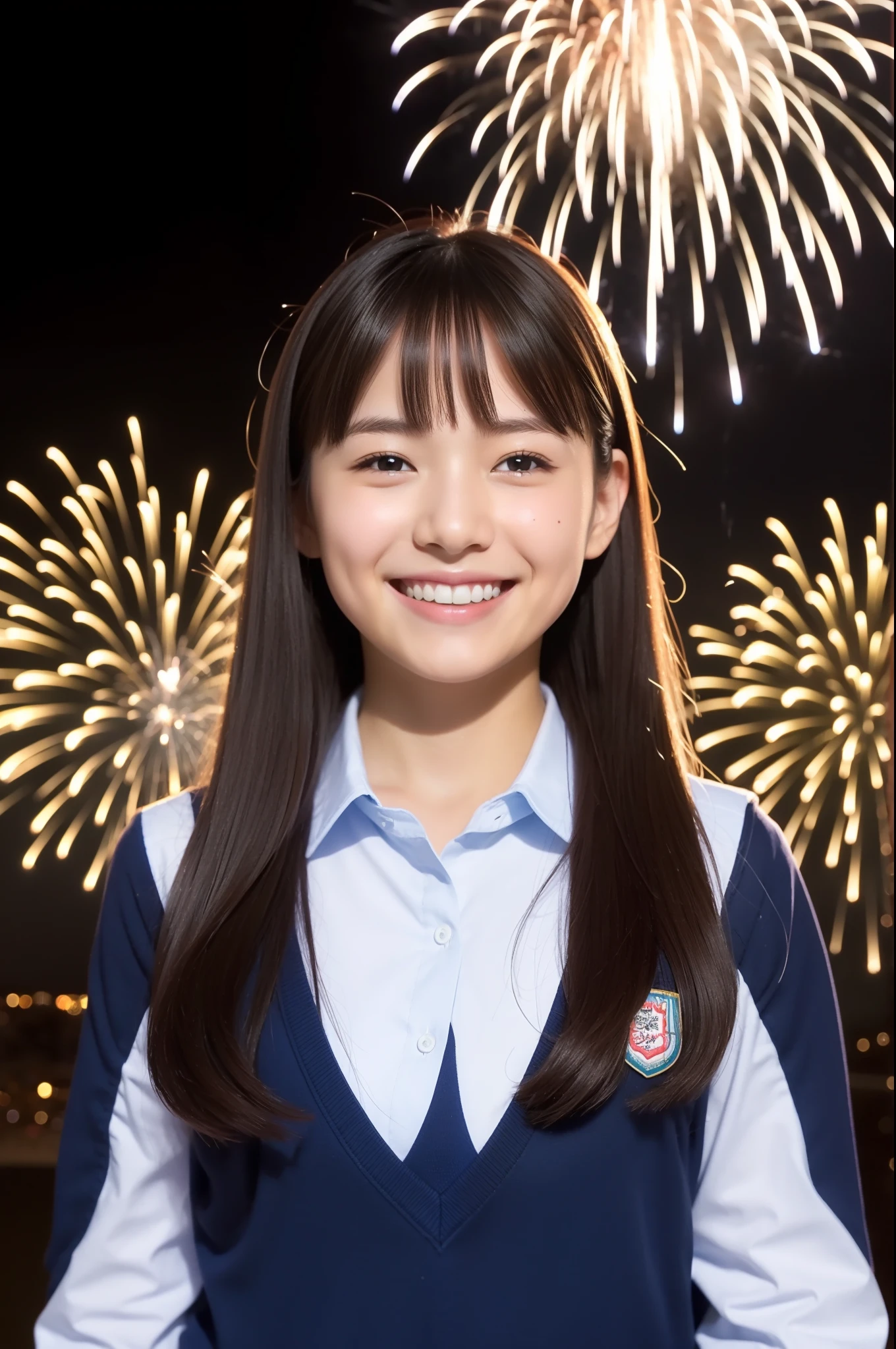 A smile、hi-school girl、While doing fireworks