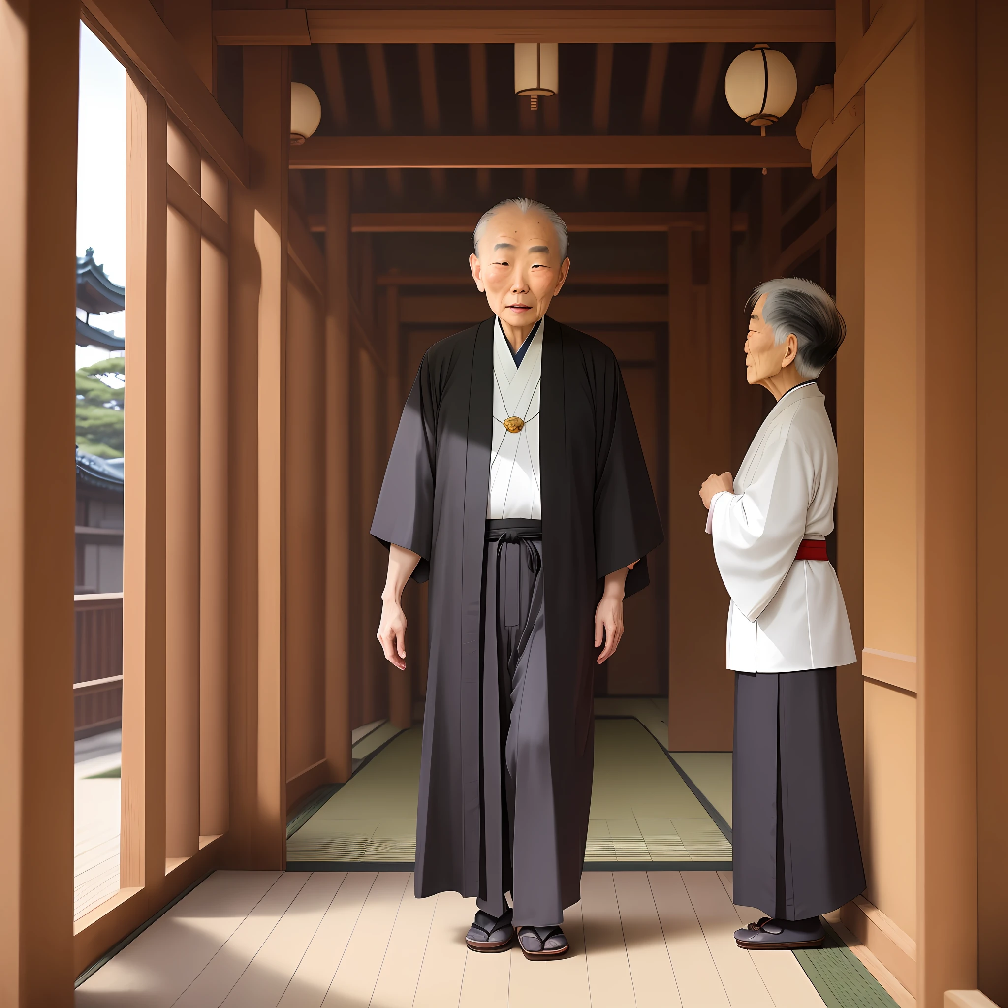 The gentle-looking head priest of a famous Japanese temple who is 80 years old.