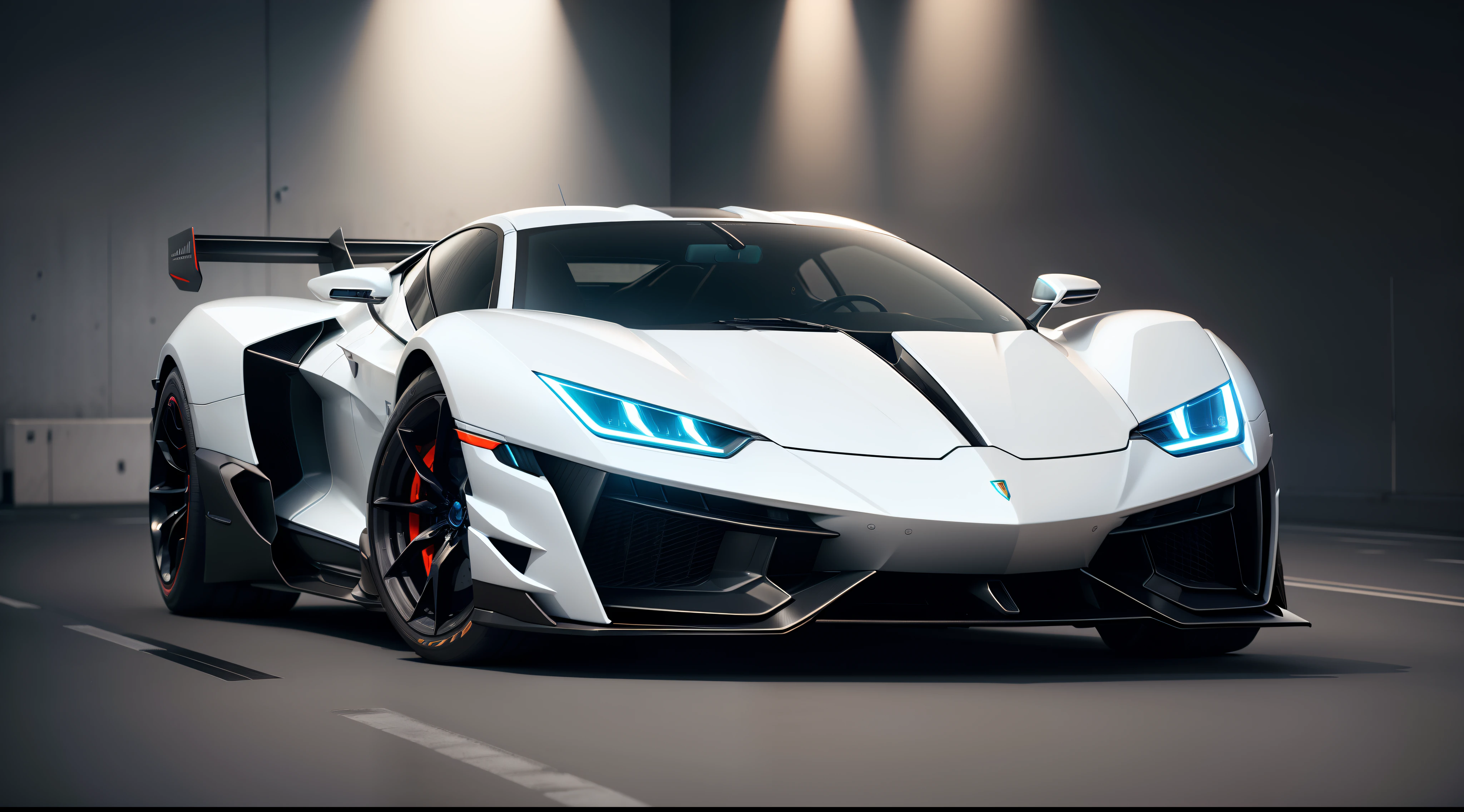 sleek and aerodynamic design, ultra-realistic, 8k HDR), futuristic hypercar with nio-style and lamborghini-style elements, captured in a captivating side view angle, showcasing hyperealism in a stunning 3d render, white color
