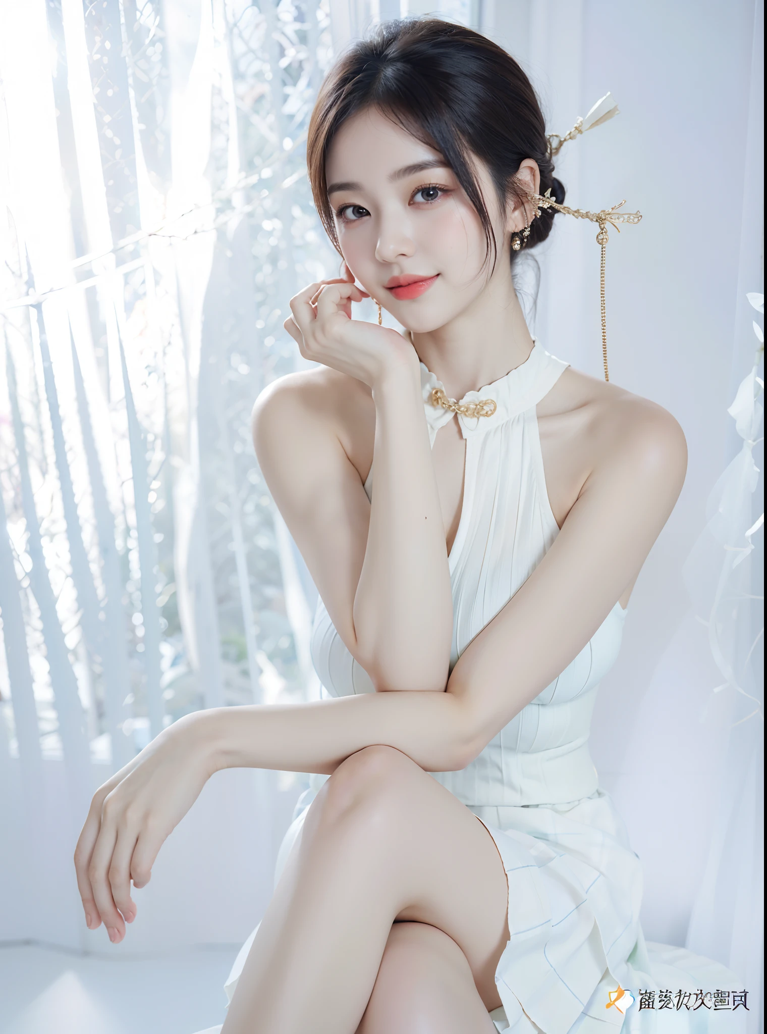 (((Medium hair))), best qualtiy, 8K, hdr, A high resolution, absurderes:1.2, blur backgroun, Background bokeh:1.2, photography of, (RAW photo:1.2), (真实感:1.4), (Masterpiece:1.3), (complexdetails:1.2), 1girll, 独奏, japanaese girl, delicated, Beautiful detailed, (Detailed eyes), (Detailed facial features), Bigboobs, (((Large breasts))), Skin Firm, (Looking_at_peeping at the viewer), From_Front, （being thin），（best qualtiy：1.4），（超A high resolution：1.2），cinematic lighitnglamplight，（Extremely detailed illustration），（Gloss on lips，best qualtiy，超A high resolution，depth of fields，Caustics，Extensive illumination，naturalshadow，85mm， f/1.4, iso 200, 1/160s:0.75),1girll, Solo, (((blue tanktop))) Smile, ((校服,Plaid pleated skirt,‎Classroom))