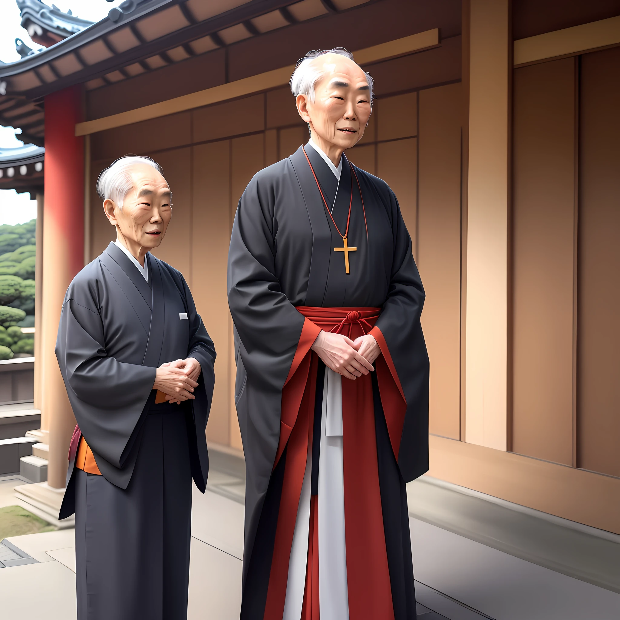 The gentle-looking head priest of a famous Japanese temple who is 80 years old.