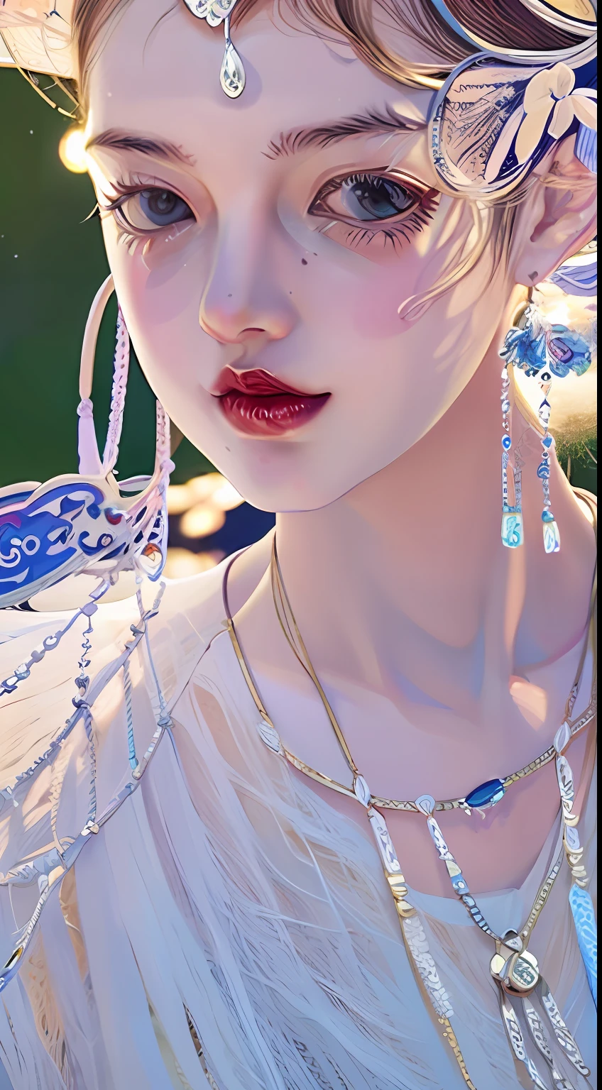 Best quality, Masterpiece, A high resolution, 1girll,china dress,hair adornments,necklace, jewelry,Beautiful face,after sexing_Body, Tyndall effect,Photorealistic, Dark Studio, rim lit, twotonelighting,(highdetailskin:1.2), 8K UHD, Digital SLR, Soft lighting, High quality, voluminetric lighting, candid, photographed, high resolution, 4K, 8K, Bokeh, .Jinstyle, Building