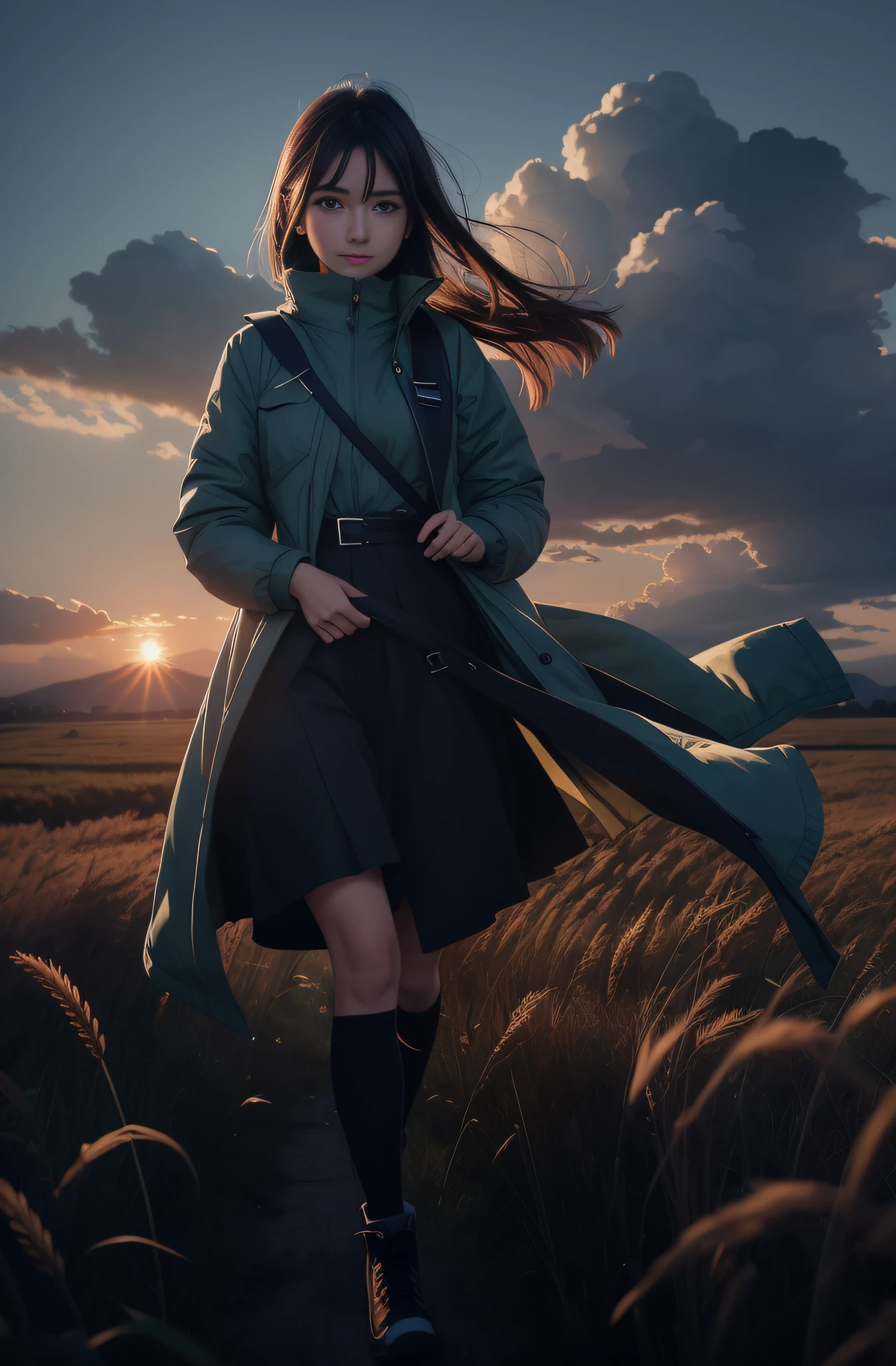 Anime girl in rye field with sunset background, Artgerm and Atey Ghailan, Guviz-style artwork, Ilya Kuvshinov landscape, makoto shinkai art style, Makoto Shinkai Cyril Rolando, Makoto shinkai style, Anime art wallpaper 8 K, Makoto Shinkai and Artgerm