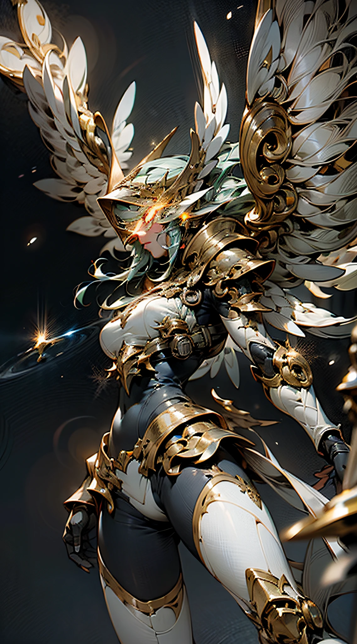 (masterpiece, best quality:1.3),extremely high detailed, intricate, 8k, HDR, wallpaper, cinematic lighting ,(universe), glowing, armor, glowing eyes, mecha, large wings,