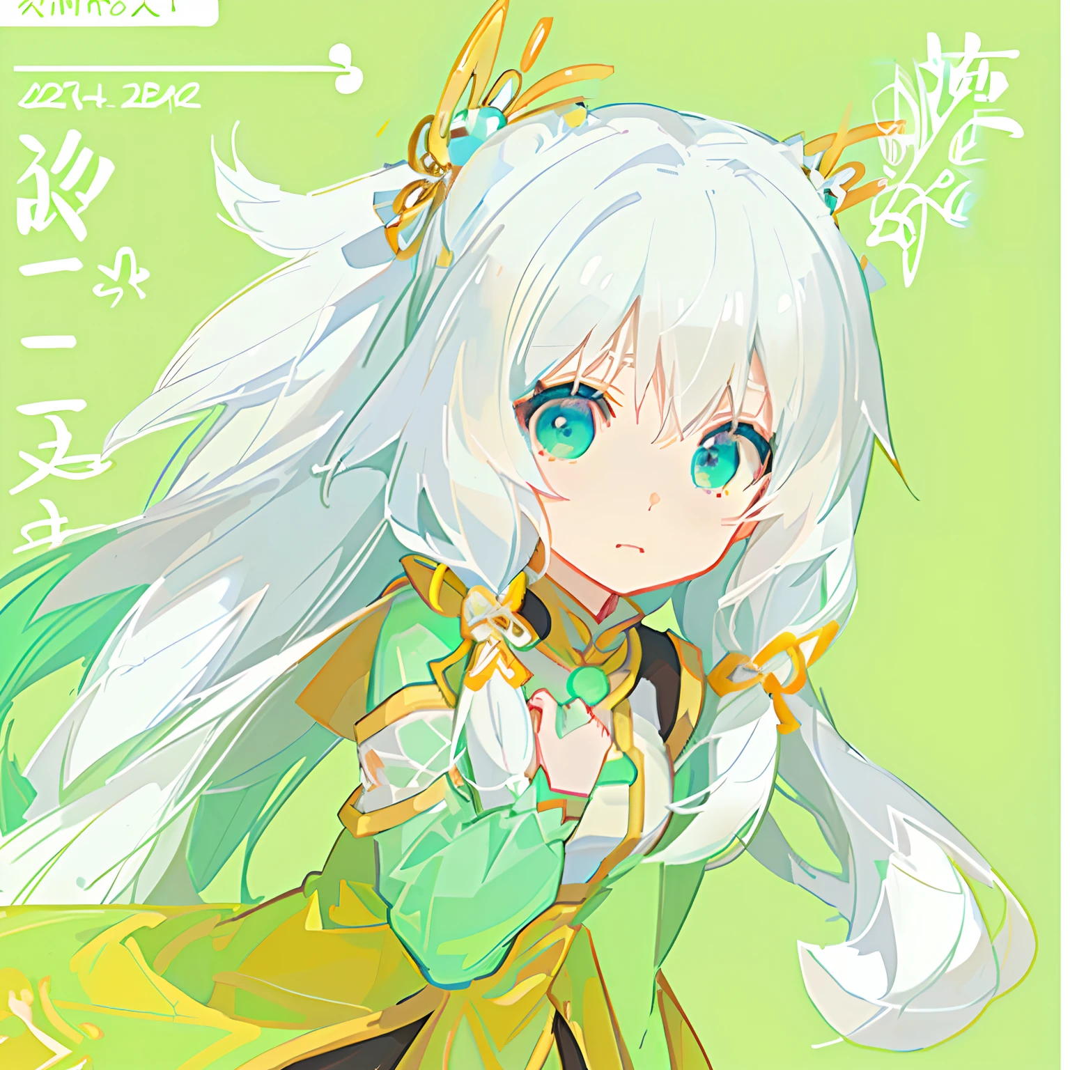 In anime art style, Flat anime style, 2 d anime style,Large blonde hairpin,Head decoration