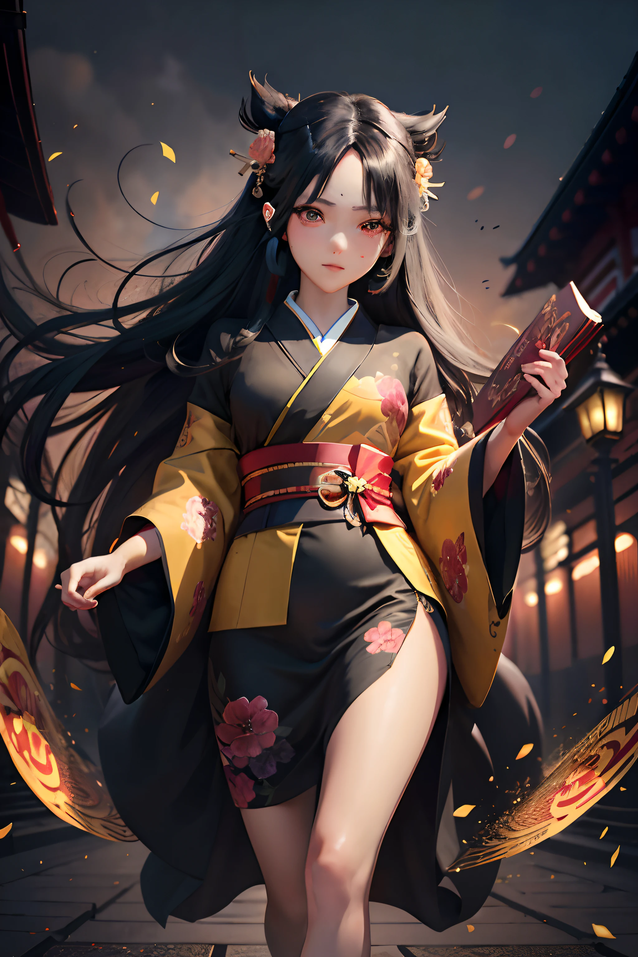 Anime girl in kimono costume holding a sword and a book, Guviz-style artwork, style of anime4 K, Guweiz in Pixiv ArtStation, Japanese goddess, by Yang J, Guweiz on ArtStation Pixiv, Palace , A girl in Hanfu, Guviz, Beautiful character painting, trending on cgstation