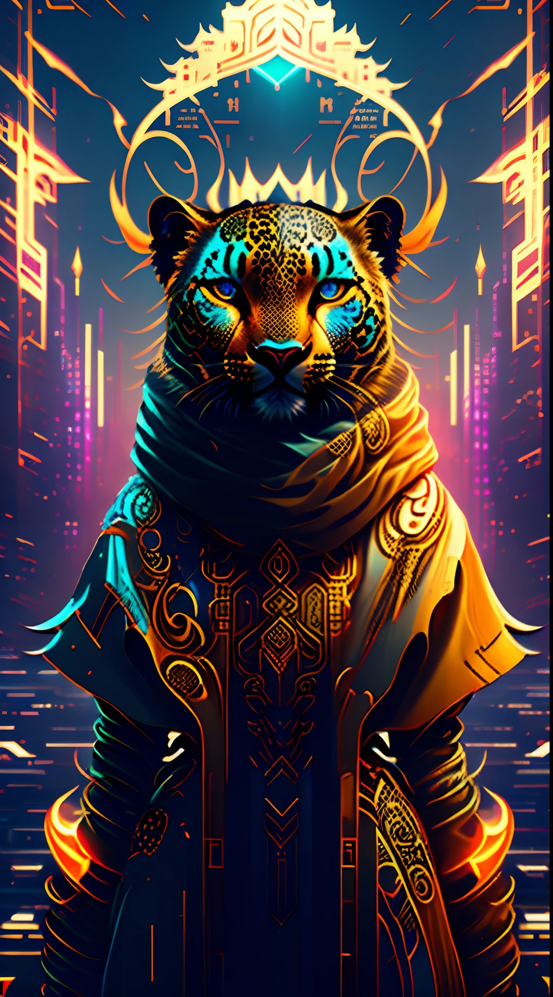 generative art, intricate motifs, Fracturism,Female leopard god,Side Body,Half a face,Animal figures,Look straight ahead,A fierce-eyed,Independent sculpture style,The screen is blank all around,Abstract modeling, realisticlying, Vibrant golden fur, iintricate, ellegance, The is very detailed, white backgrounid,digitial painting, artstation, smoothness, Full HD before and after,(Stacked style), illustratio, outrun, vaporware