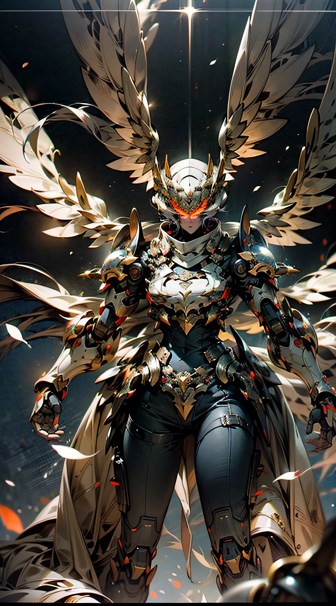 (masterpiece, best quality:1.3),extremely high detailed, intricate, 8k, HDR, wallpaper, cinematic lighting ,(universe), glowing, armor, glowing eyes, mecha, large wings,