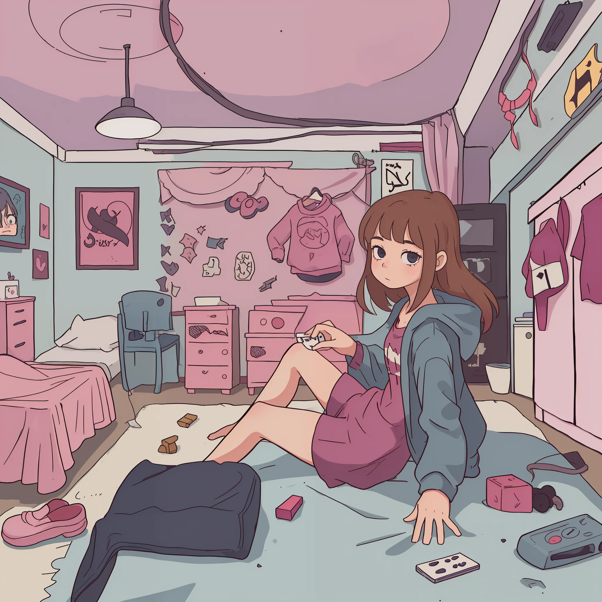 One girl playing a game in her room