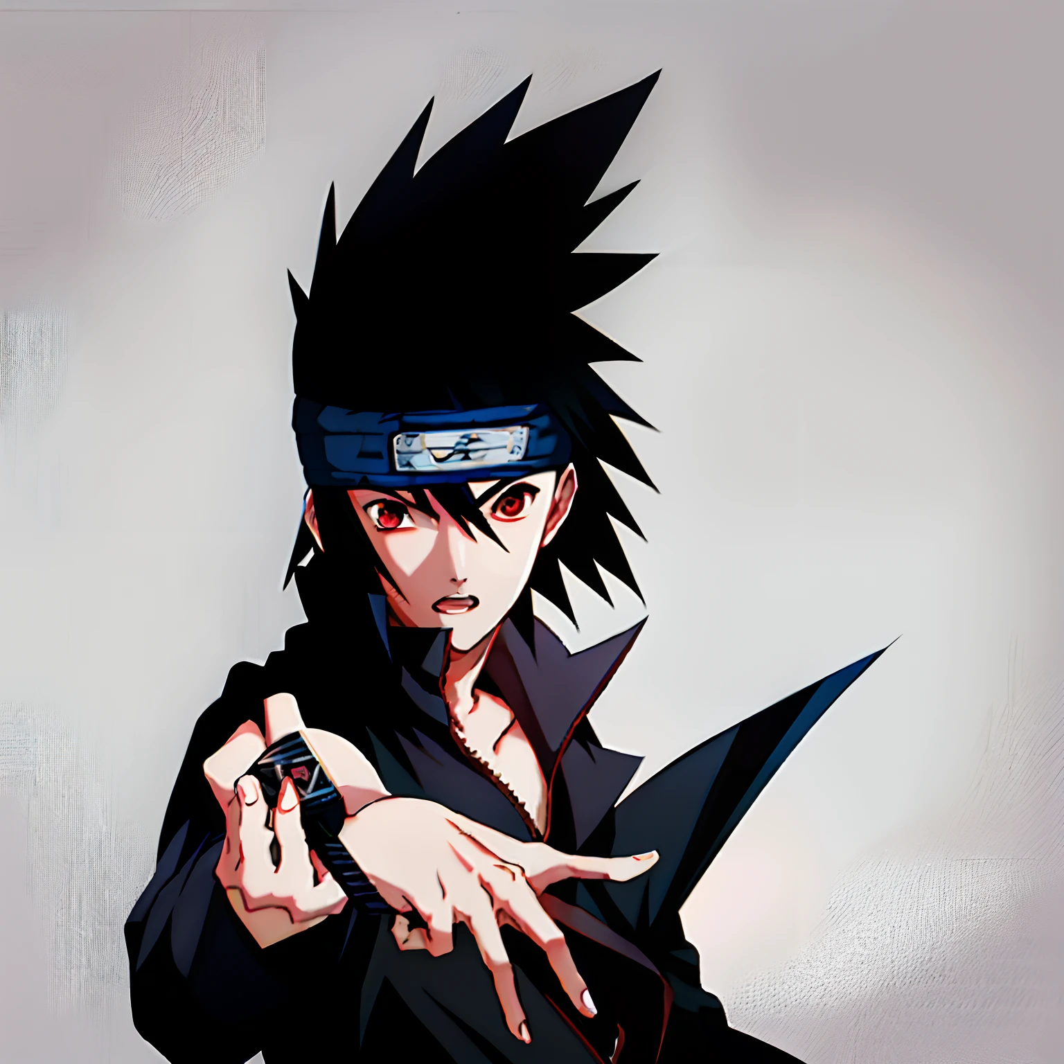 tmasterpiece，best qualtiy，ultra - detailed，illustratio，Sasuke Uchiha is a handsome man with black hair and black eyes，Shuriken in hand，The expression is cold