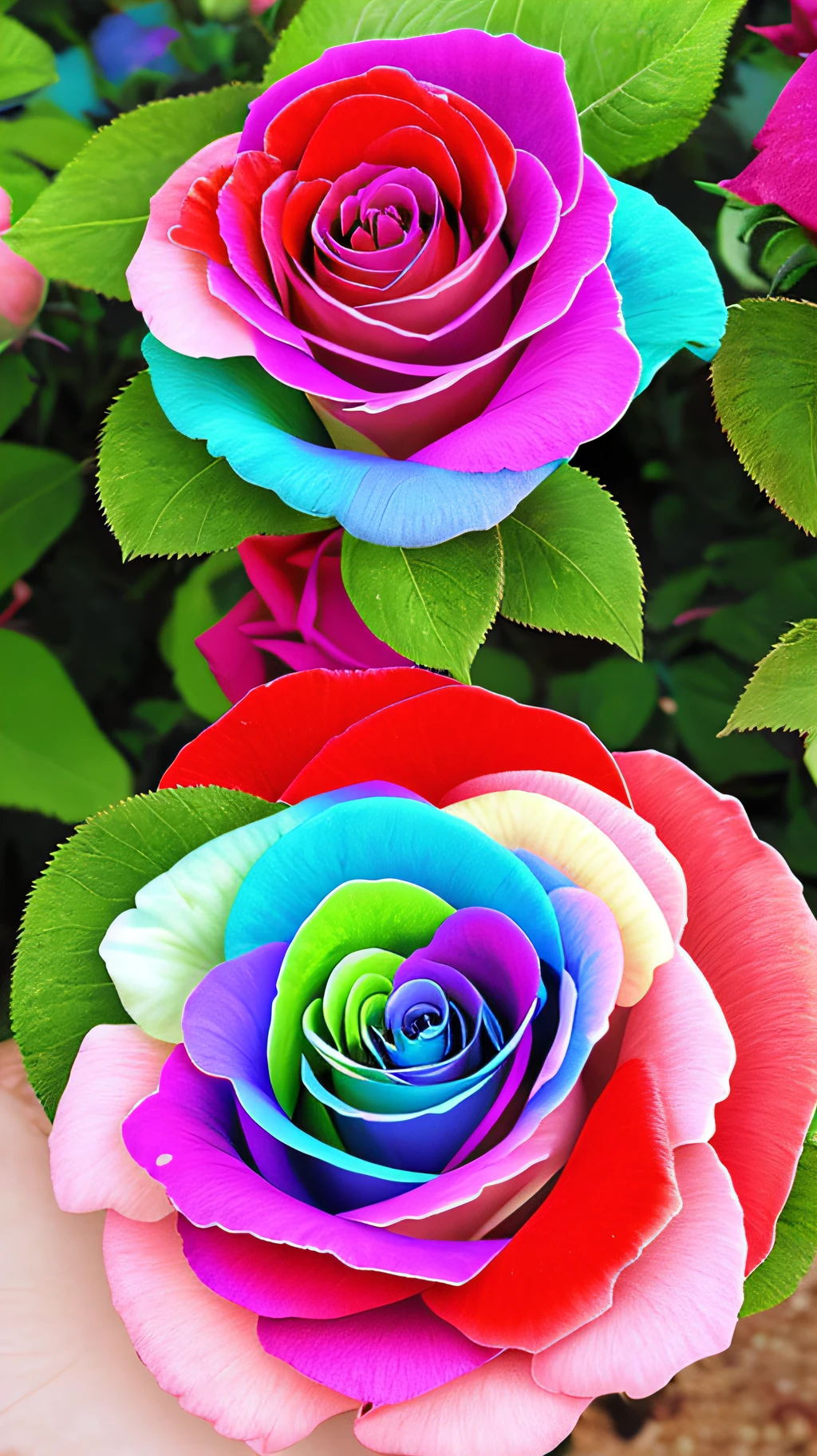 primavera, roses rainbow colors, realista, 8k, perfeito