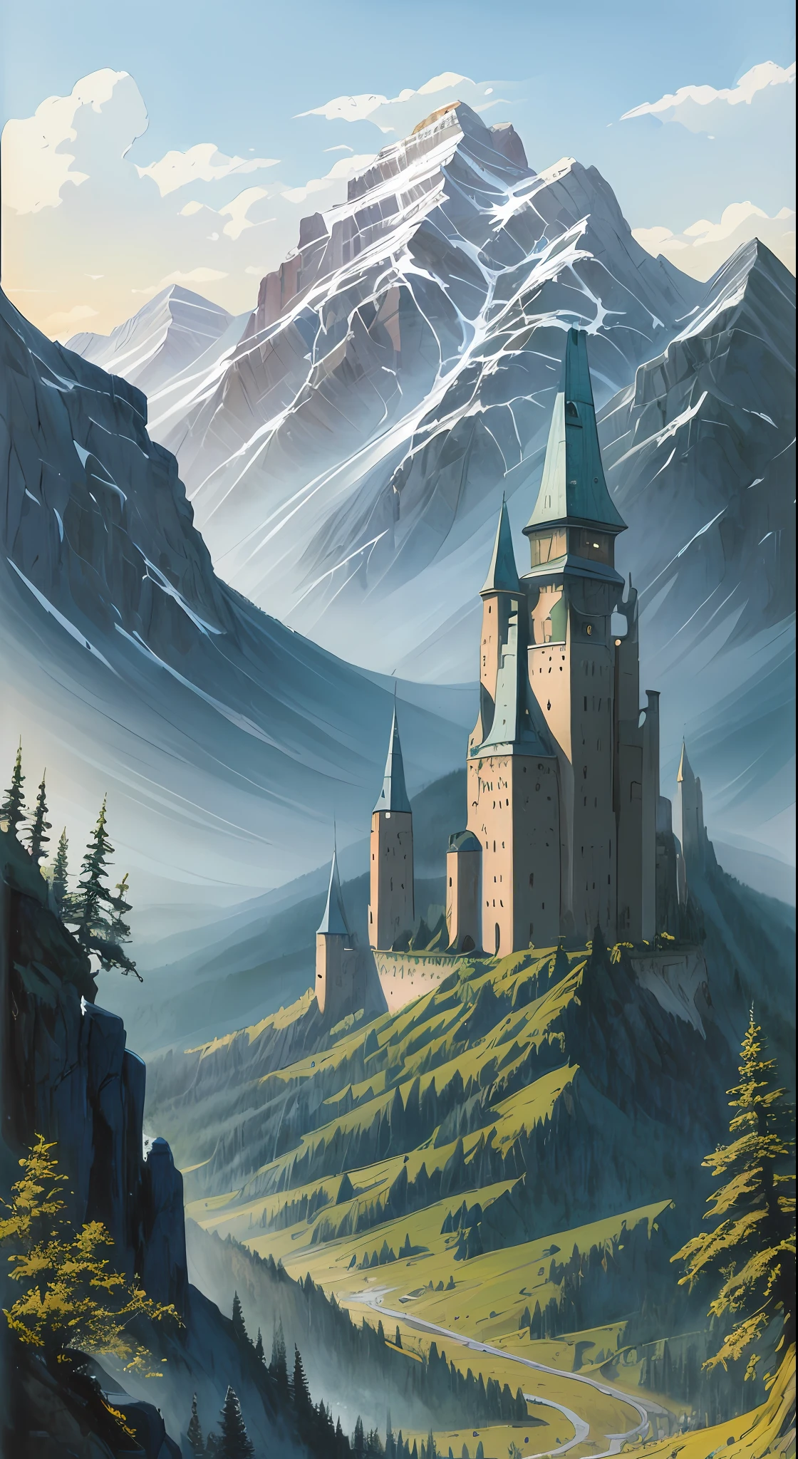 { {best qualtiy}}、{ {tmasterpiece}}、{ {ultra - detailed}}、{illustratio}、{Detailed light}、{Extremely Delicately Beautiful} There was a car driving on a road up the hill,Through the mountains,canada,Detailed view - 672 wide,ross tran。scenery background,illustration painting,Craig Thompson,Gouache matte painting,Stylized digital illustration,Randall Schmidt,epic landscapes,environment painting,official illustration,Alpine watercolor,,natta, starlights, Fir Tree Foreign Forest,There are various flowers and plants growing on the side of the road