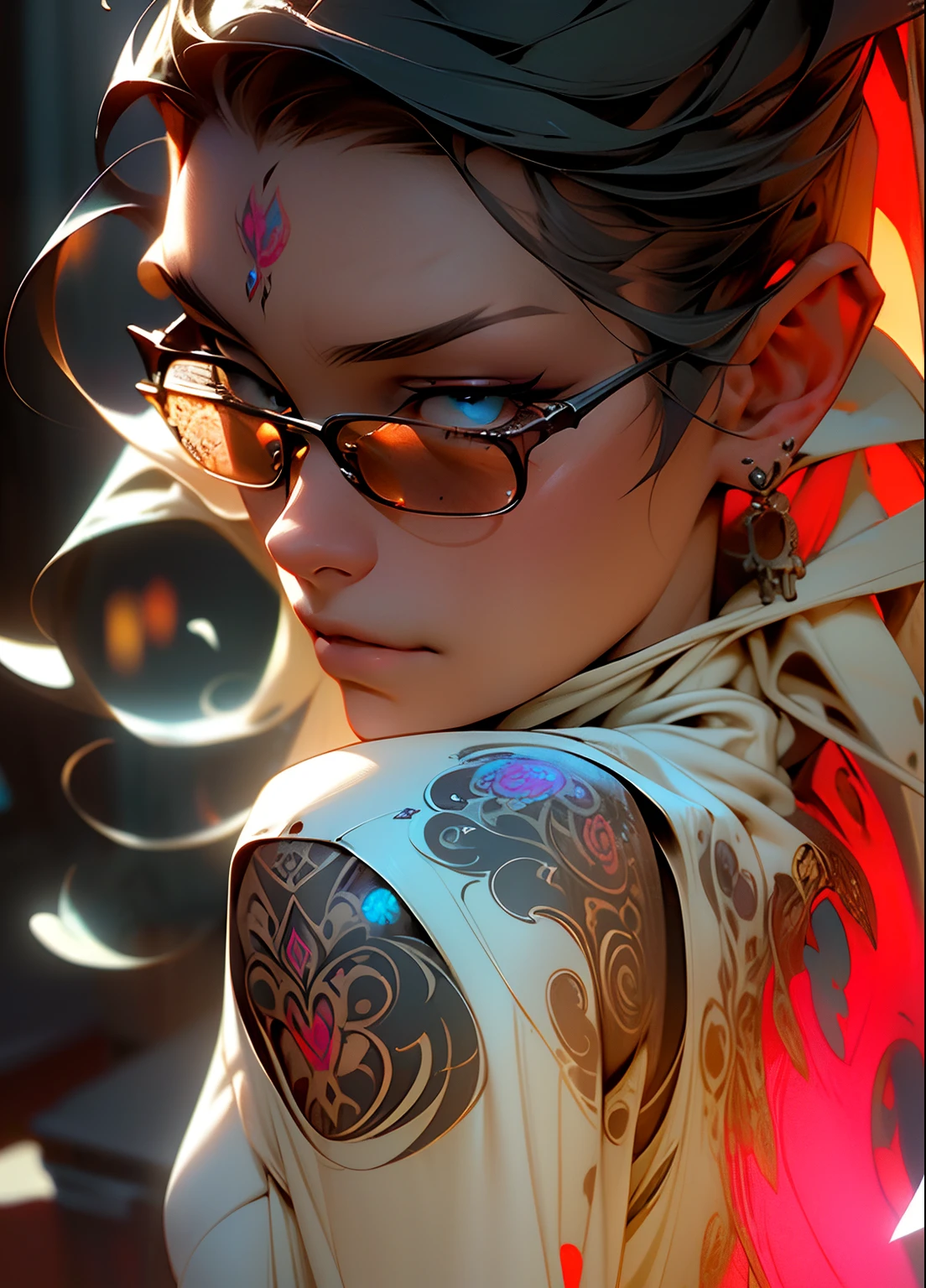 ((best quality)), ((masterpiece)), ((realistic)), (detailed) 1ghotic girl with fluid hair, melt, sexy, lace clothes, tattoos, lots of skulls, mandalas, cinematic, sharp, ray tracing, brightness, luminosity
