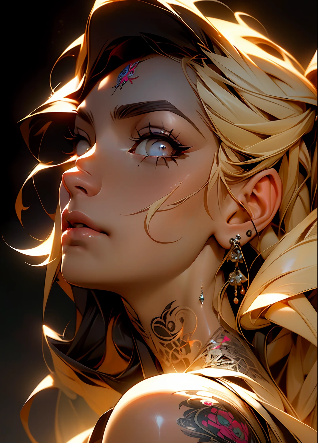 ((best quality)), ((masterpiece)), ((realistic)), (detailed) 1ghotic girl with fluid hair, melt, sexy, lace clothes, tattoos, lots of skulls, mandalas, cinematic, sharp, ray tracing, brightness, luminosity