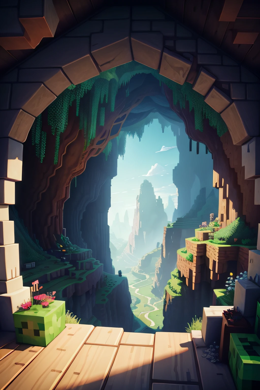 Minecraft cave view,looking out