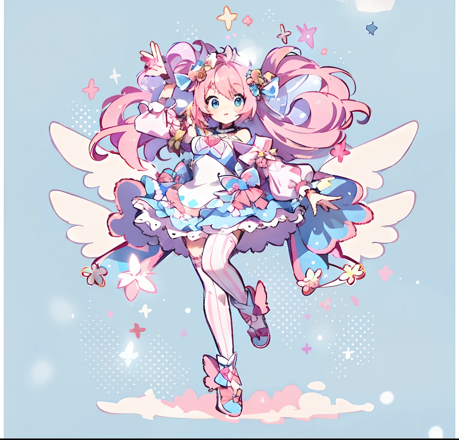 Anime girl with pink hair and blue dress flying in the sky, style of magical girl, Splash art anime ****, sparkling magical girl, aesthetic cute with flutter, magical ***********, High Quality Anime Art Style, portrait of magical girl, lovely art style, pretty anime character design, astral fairy, cute anime waifu in a nice dress, fluffy pink anime clouds