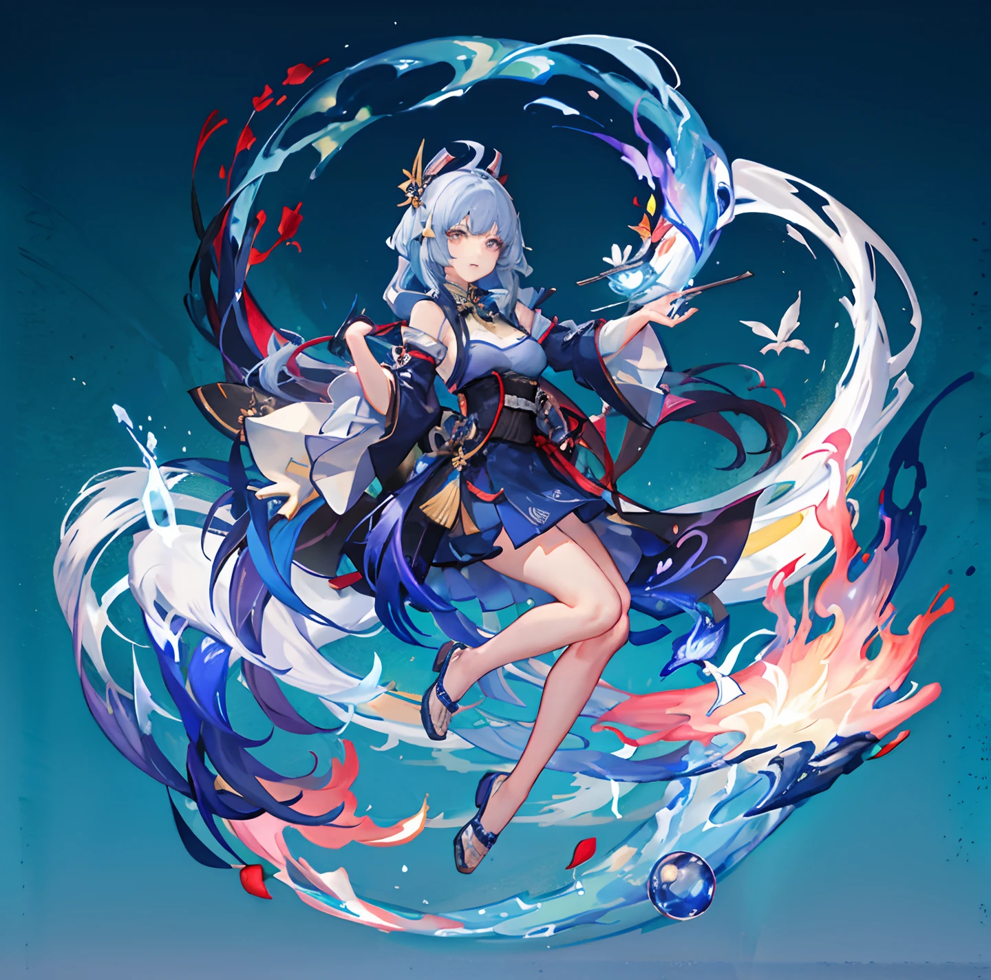um close up de uma pessoa com um gato em uma prancha de surfe, Keqing de Genshin Impact, Impacto de Ayaka Genshin, Personagem Genshin Impact, ayaka jogo Genshin impact, Mizutsune, arte detalhada onmyoji, Genshin, arte oficial do personagem, holo is a wolf girl, holo se uma menina lobo, masculino