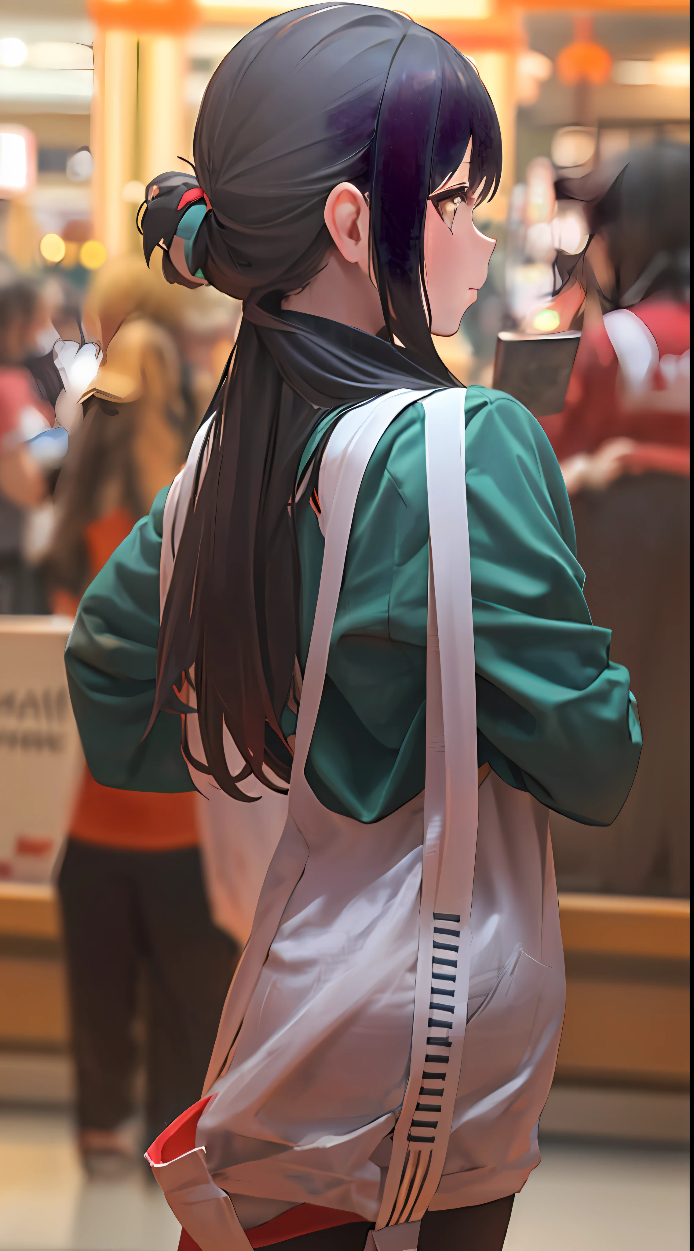There was a woman in the mall carrying a blue bag, candid photo of, appearing in a shopping mall, in a mall, in mall, over the shoulder view, 8K 50mm ISO 10, over the shoulder shot, over the shoulder shot, over the shoulder, haze over the shoulder shot, Over - shoulder - shot