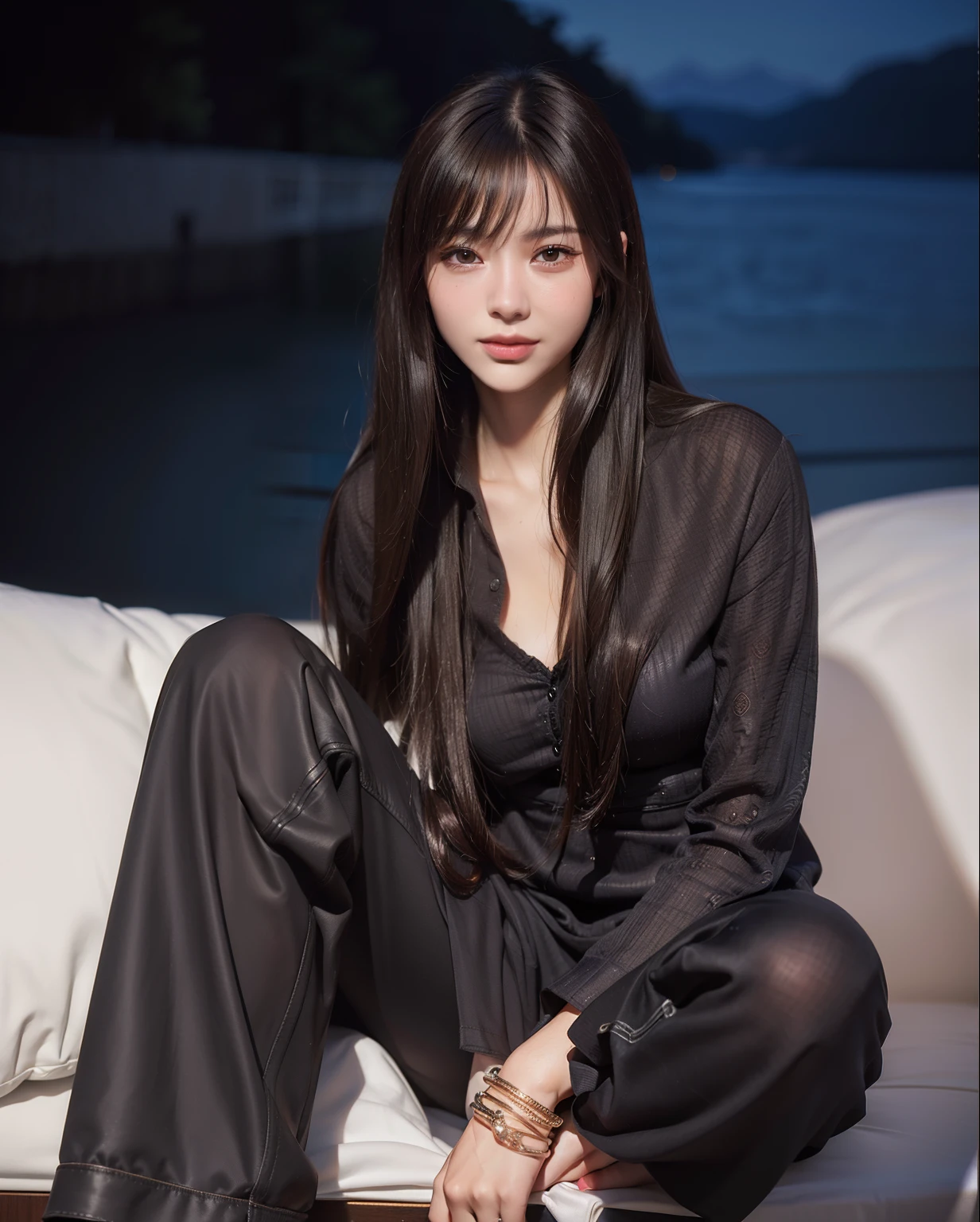 (8k, RAW photo, best quality, masterpiece:1.2), (realistic, photo-realistic:1.37), ultra-detailed, ultra high res,1 girl,looking at viewer,beautiful detailed face,smile,narrow,(slim waist:1.3),shirt, beautiful detailed skin, skin texture, floating hair,professional lighting,