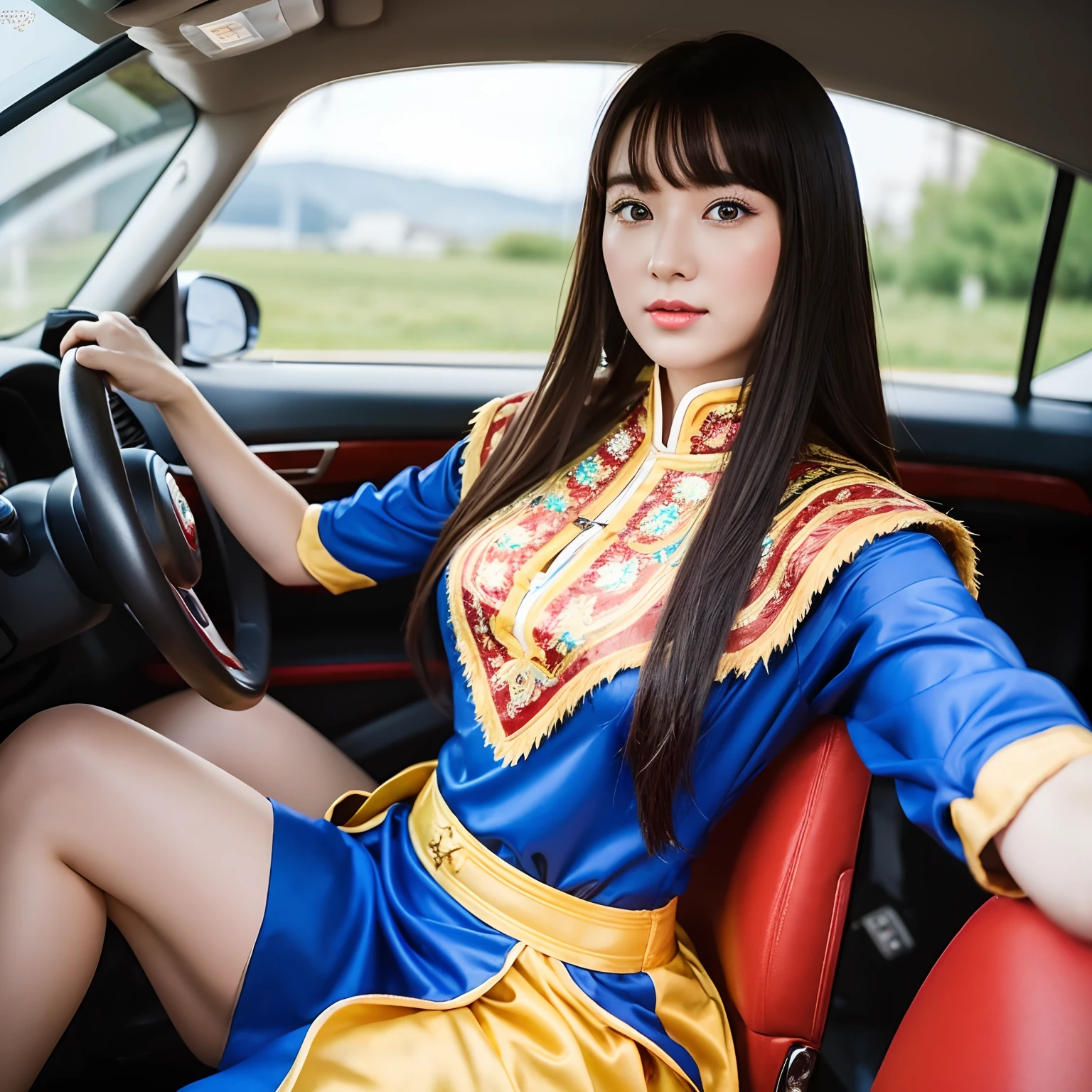 Beautiful woman in her mid-20s wearing Mongolian national costume --auto