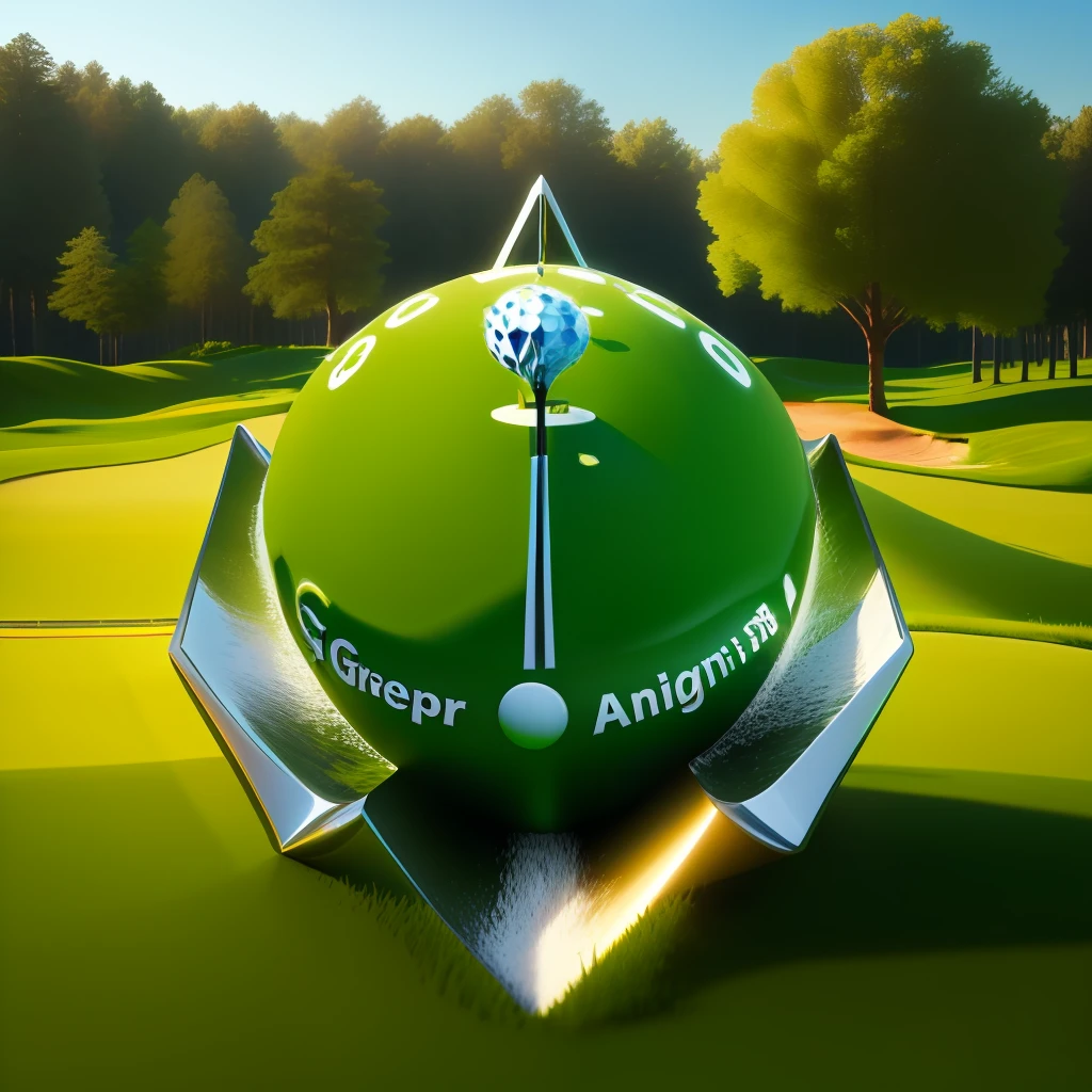 Generate a golf green picture，The picture is filled with 3D big characters Happiness Golf Camp 8 words