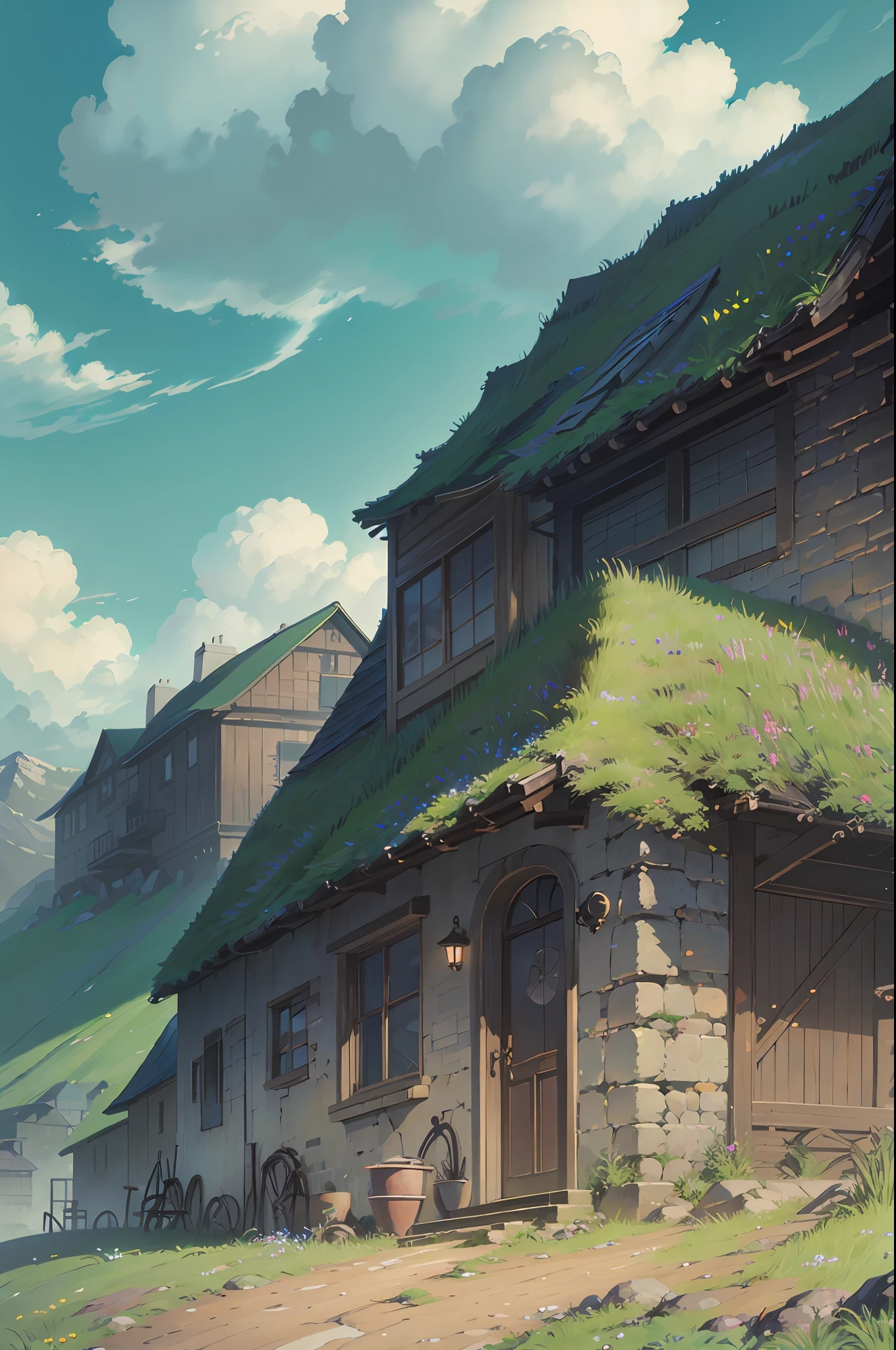{ {best qualtiy}}、{ {tmasterpiece}}、{ {ultra - detailed}}、{illustratio}、{Detailed light}、{Extremely Delicately Beautiful} The vast sky，Large grasslands，the moving visual effects，Colorful natural light，In the distance, a large cluster of bamboo grows on the peak，There is a windswept posture wide-angle lens，tmasterpiece，top Quority，best qualtiy，8K，best qualtiy，Best light and shadow detail，Best architectural details，movie picture quality，The picture is rich in storytelling，mont，mitsuha，Taki，face to face，Makoto Shinkai anime，Your name，Anime landscape concept art，anime scene，HD anime landscape