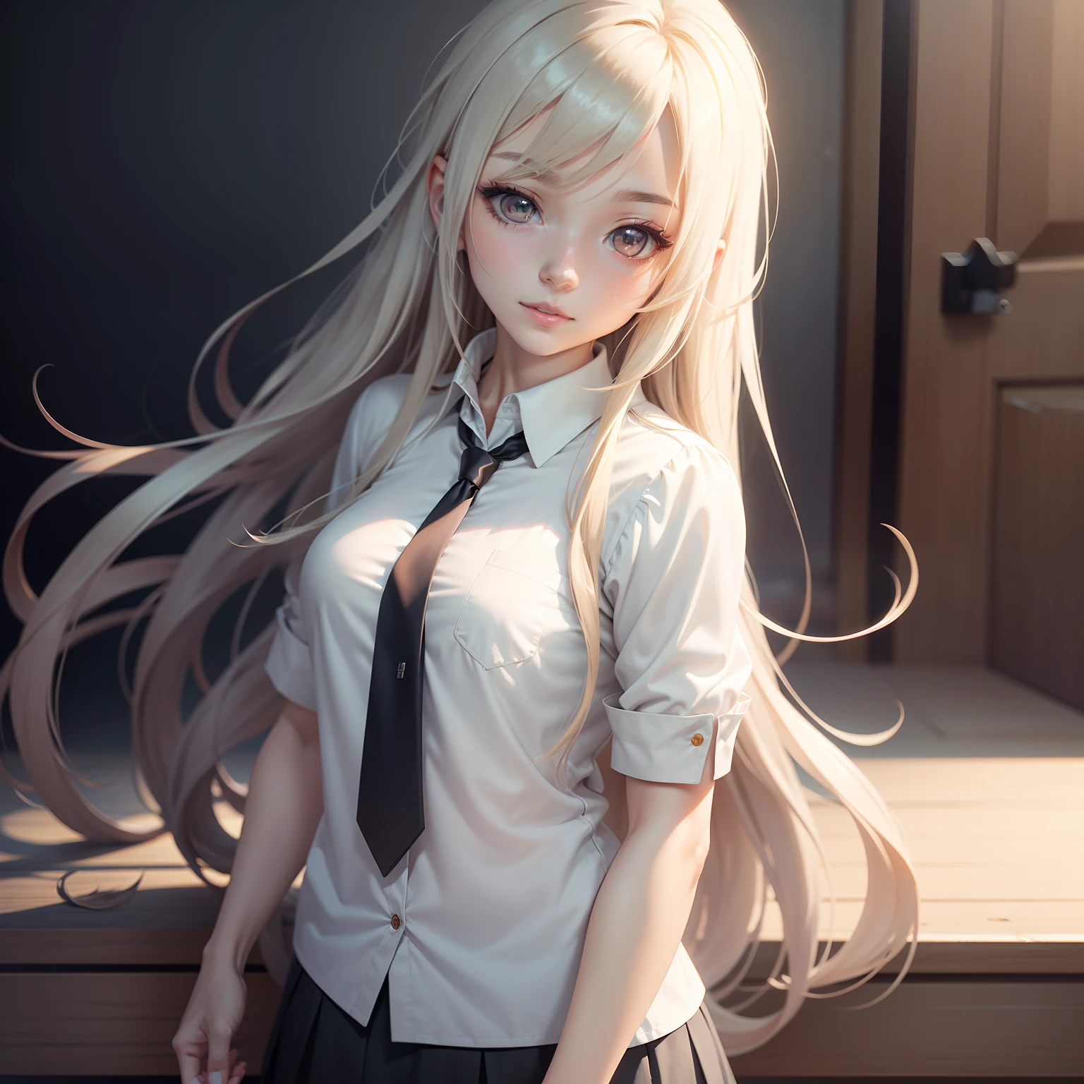 Anime girl with long hair and white shirt and tie, A scene from the《To the beloved ones》videogame,  visual novels CG,《To the beloved ones》role, Yatori, Smooth anime CG art, anime visual of a cute girl, visual novel key visual
