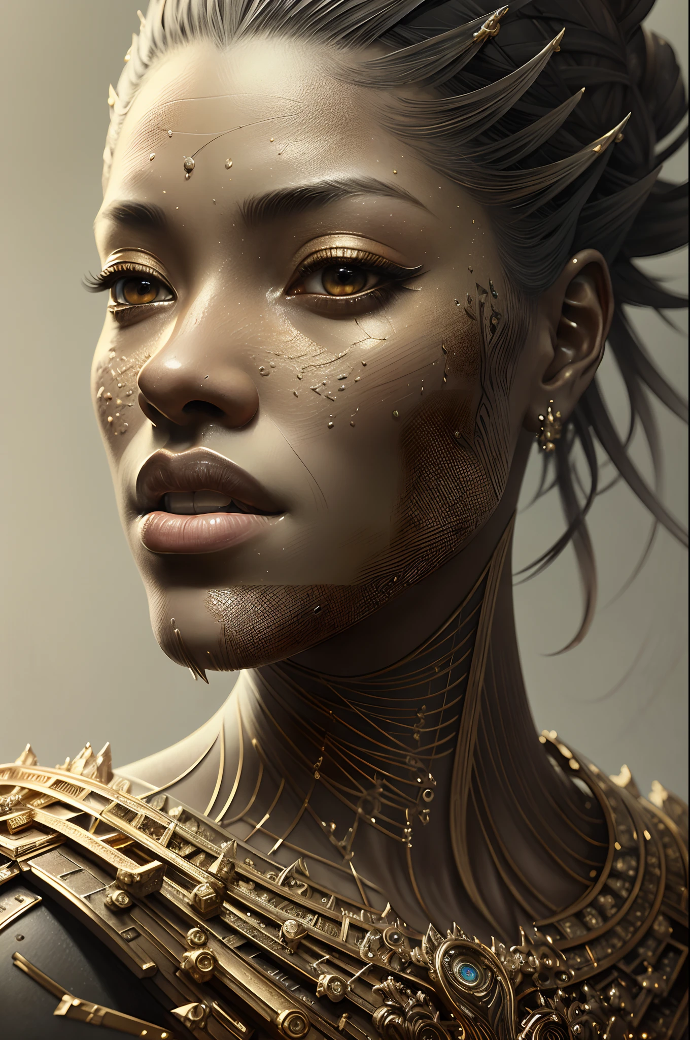 Portrait of a beautiful dark skin queen, heavenly, sexy fit body, insanely detailed and intricate realistic digital inspired by illustration by Yana Toboso, Ismail Inceoglu, Hayao Miyazaki, M.W. Kaluta and Yoshitaka Amano, a masterpiece, close-up, 32k resolution, trending on artstation, delicate, watercolor, soft, forest background, perfect composition, beautiful detailed intricate insanely detailed octane render trending on artstation, 32k artistic photography, photorealistic concept art, soft natural volumetric cinematic perfect light, chiaroscuro, award - winning photograph, masterpiece, oil on canvas, greg rutkowski, sf, intricate artwork masterpiece, ominous, matte painting movie poster, golden ratio, trending on cgsociety, intricate, epic, trending on artstation, by artgerm, h. r. giger and beksinski, highly detailed, vibrant, production cinematic character render, ultra high quality model