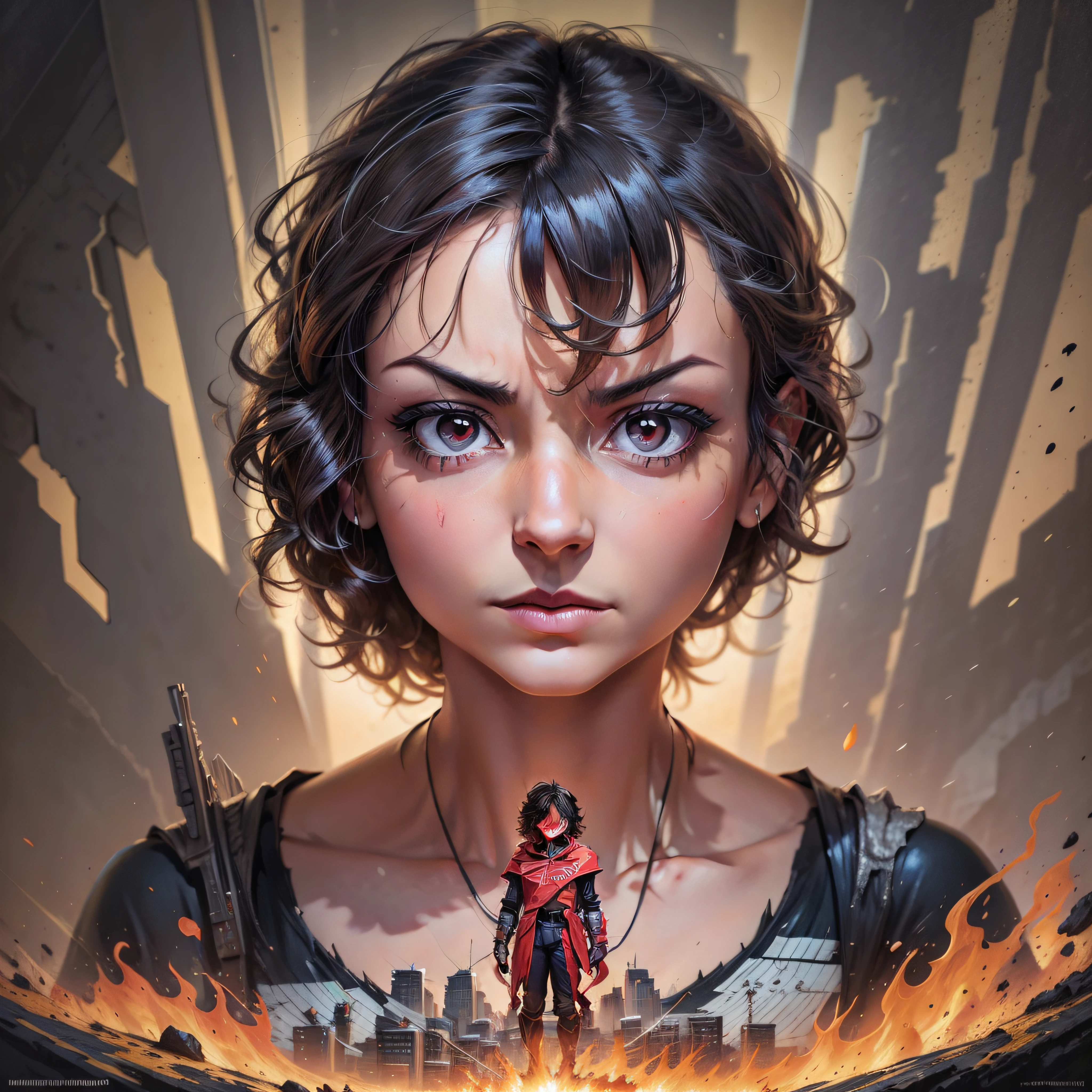 Vector Art, high angle shot of a Dreadful Anime "Akira Movie Posters", Disgusting, Methaphysical painting, studio lighting, F/5, Mono Color, behance, [(art by Hans Zatzka :1.1),(art by Alexandre Jacovleff :1.0)::13]